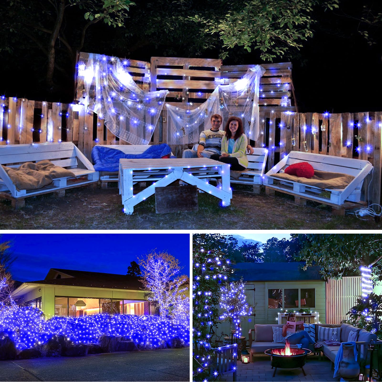 KNONEW 400FT 1200 LED Outdoor Fairy Lights, Waterproof, 8 Modes, Blue, Model KN-1000-LIG168-01