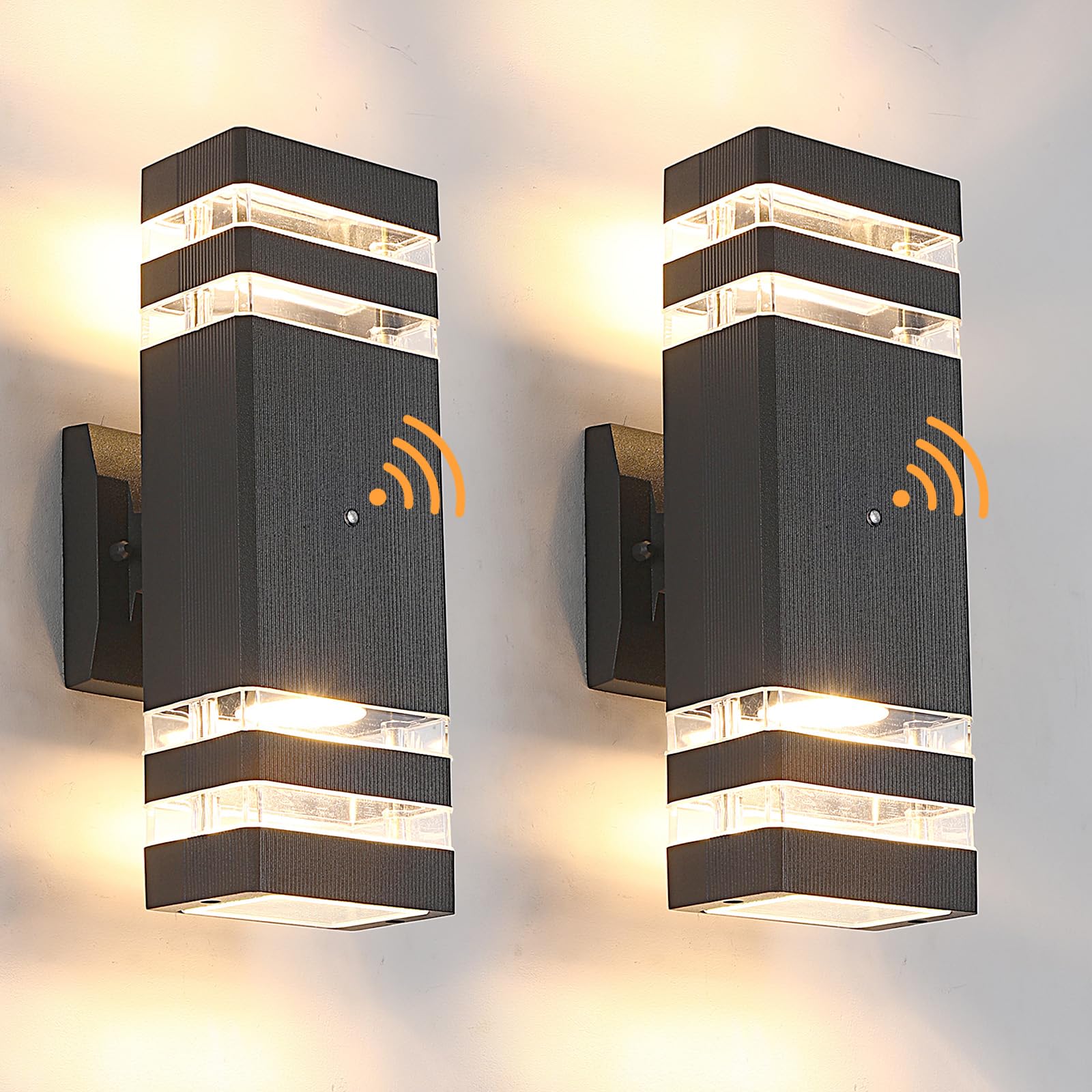 TEBLAMPUE Porch Lights Outdoor Wall Lamps, 3000K Warm White, Waterproof, 2 Pack, Black, Model TEBOWLS4