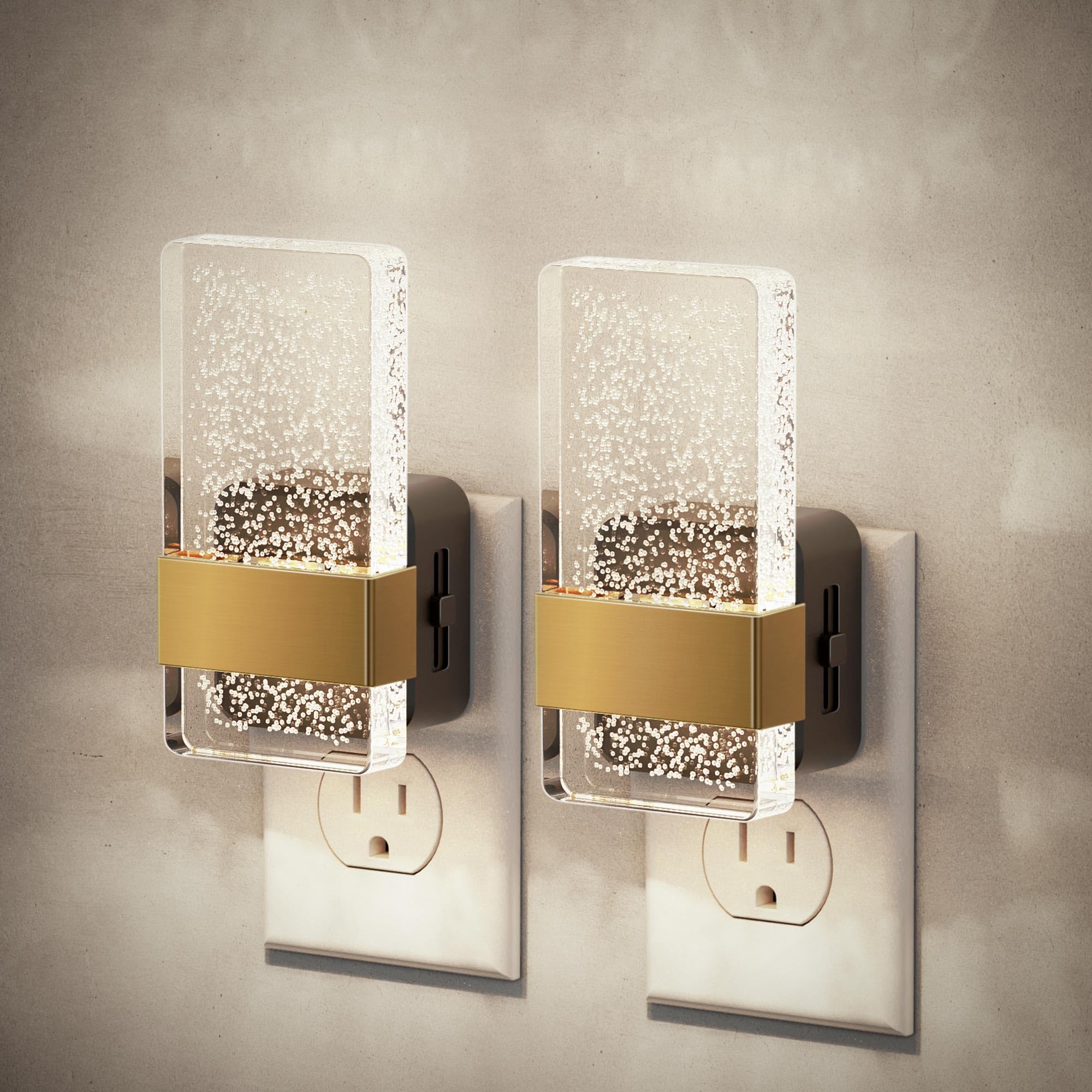 JandCase Night Lights Plug into Wall, Dusk to Dawn Sensor, 5000K White LED, Acrylic Bubble Design, 0-100lm Adjustable Brightness