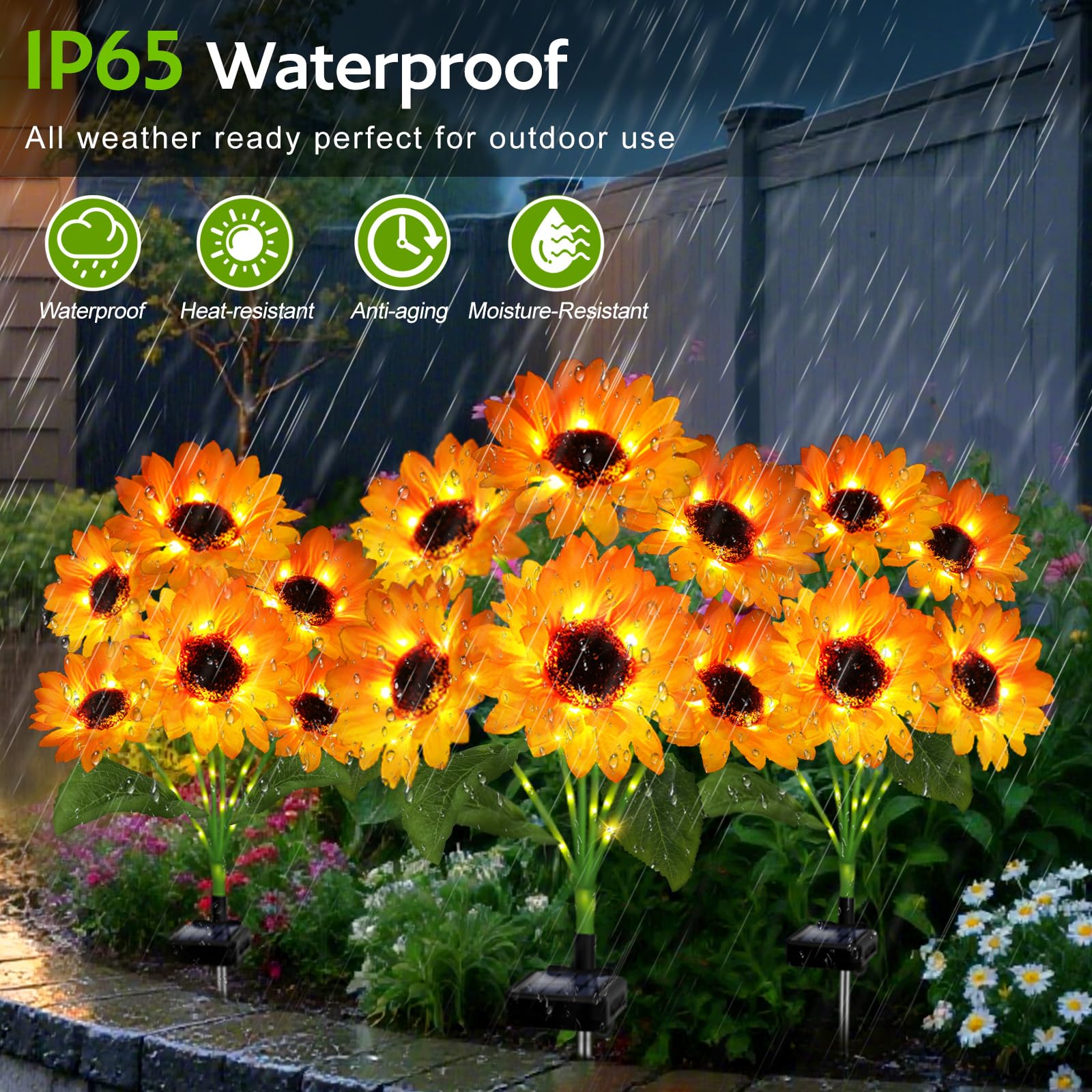 Solar Sunflower Lights Outdoor Garden Decor  Solar Flowers Lights With 18 Sunflowers  Waterproof Fall Decor Stake Decorative Light Auto On/Off For Garden Yard Patio Backyard  Gift For Women (3 Pack)