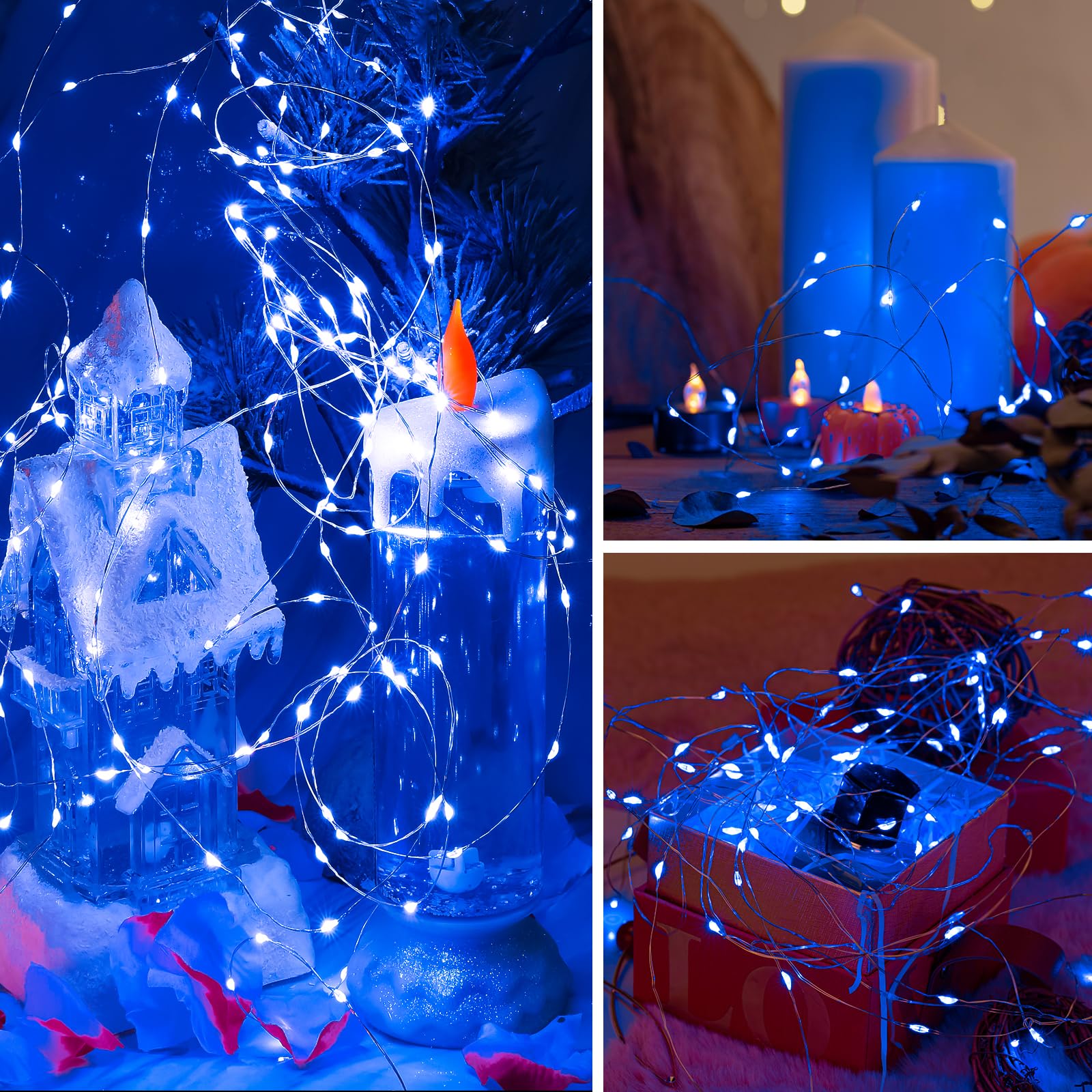 Sinamer 6 Pack Led Fairy Lights 7Ft Battery Powered Waterproof Silver Wire 20 Led Mini String Mason Jar Lights For Diy Wedding Party Bedroom Patio Easter Christmas (Blue)