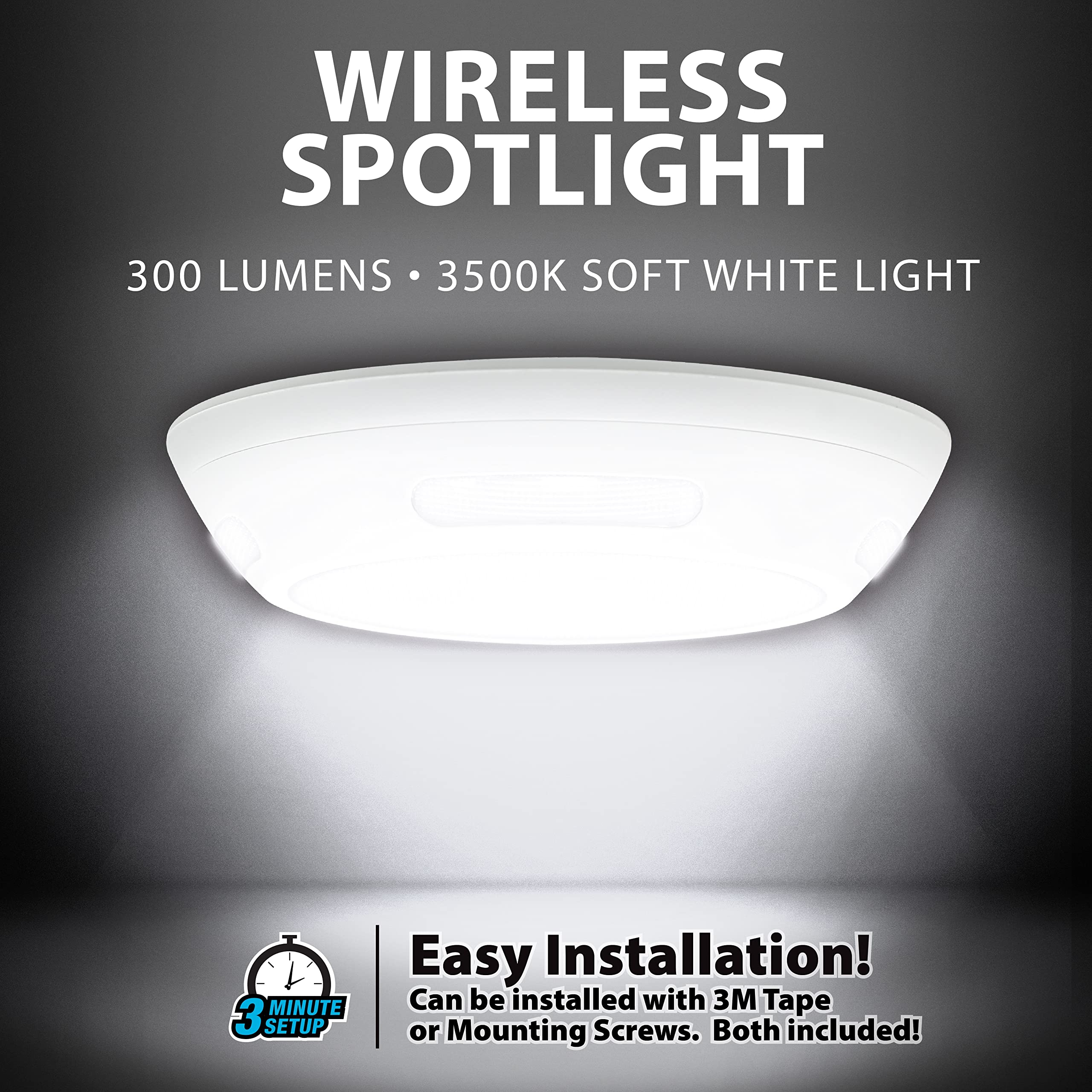 Bell+Howell Wireless Led Ceiling Spotlight, 300 Lumens, Remote Control, Motion & Timer Functions