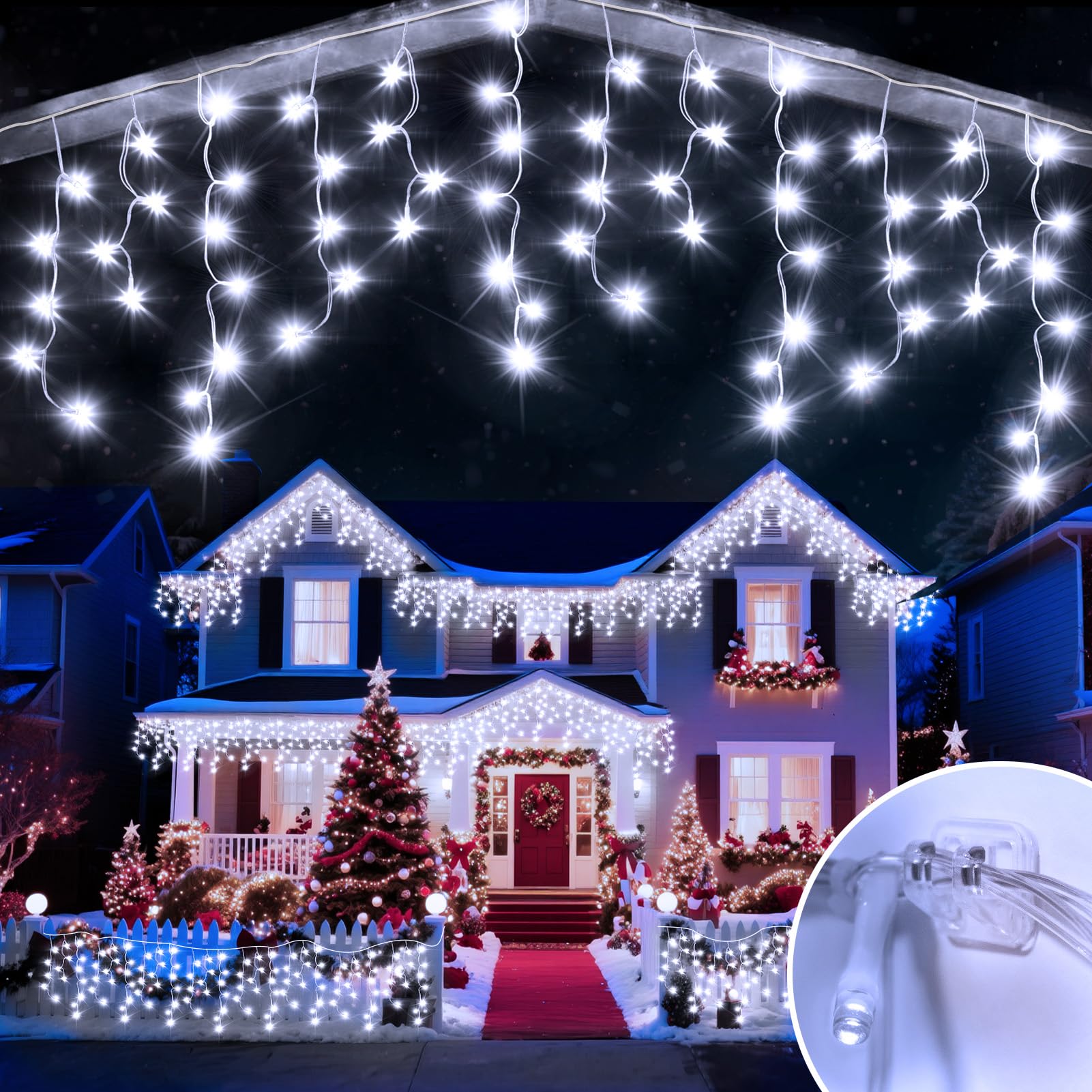 Jdgjyds 98 Ft Ice Light For Outside  900 Led Christmas Lights Outdoor Plug In  Christmas Ice Lighting With 8 Modes & Timer For Holiday  Party  Wedding  House  Patio  Outdoor Decor(Cool White)