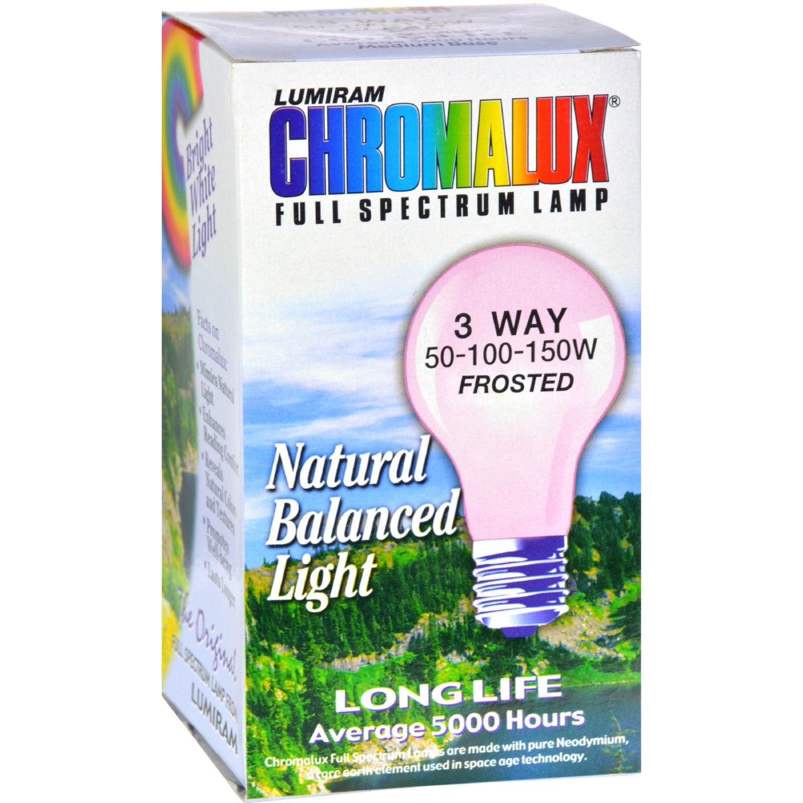 Chromalux Full Spectrum 3-Way Light Bulb, 50/100/150W, Frosted Glass, White, Model A21Fr/3Way, 1 Count