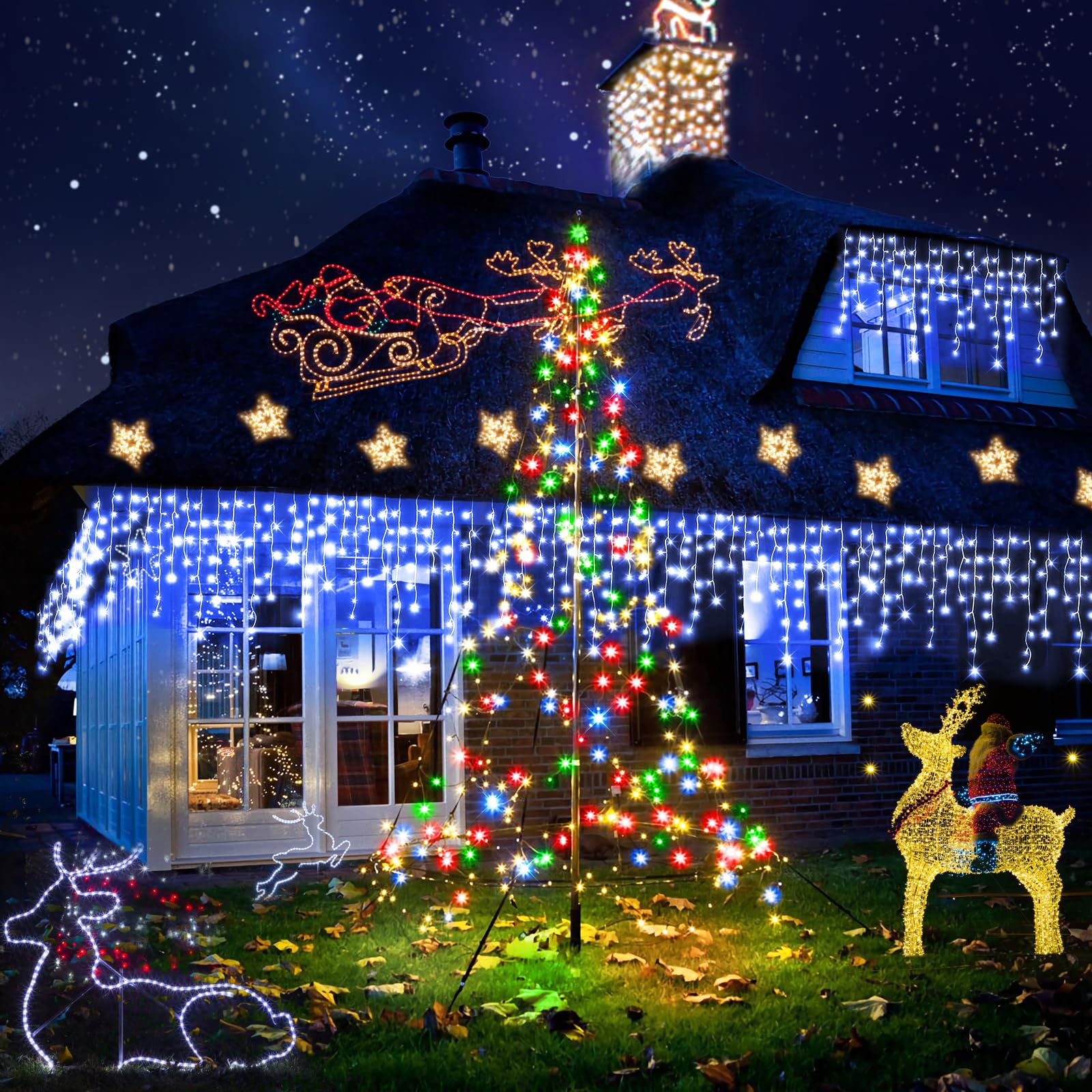 Jeayydsi 164Ft Christmas Lights Outdoor Decorations 1512Led Fairy String Light 12 Lighting Modes With Timer Memory Waterproof Christmas Light For Yard Roof Party Holiday Wedding Garden Decor