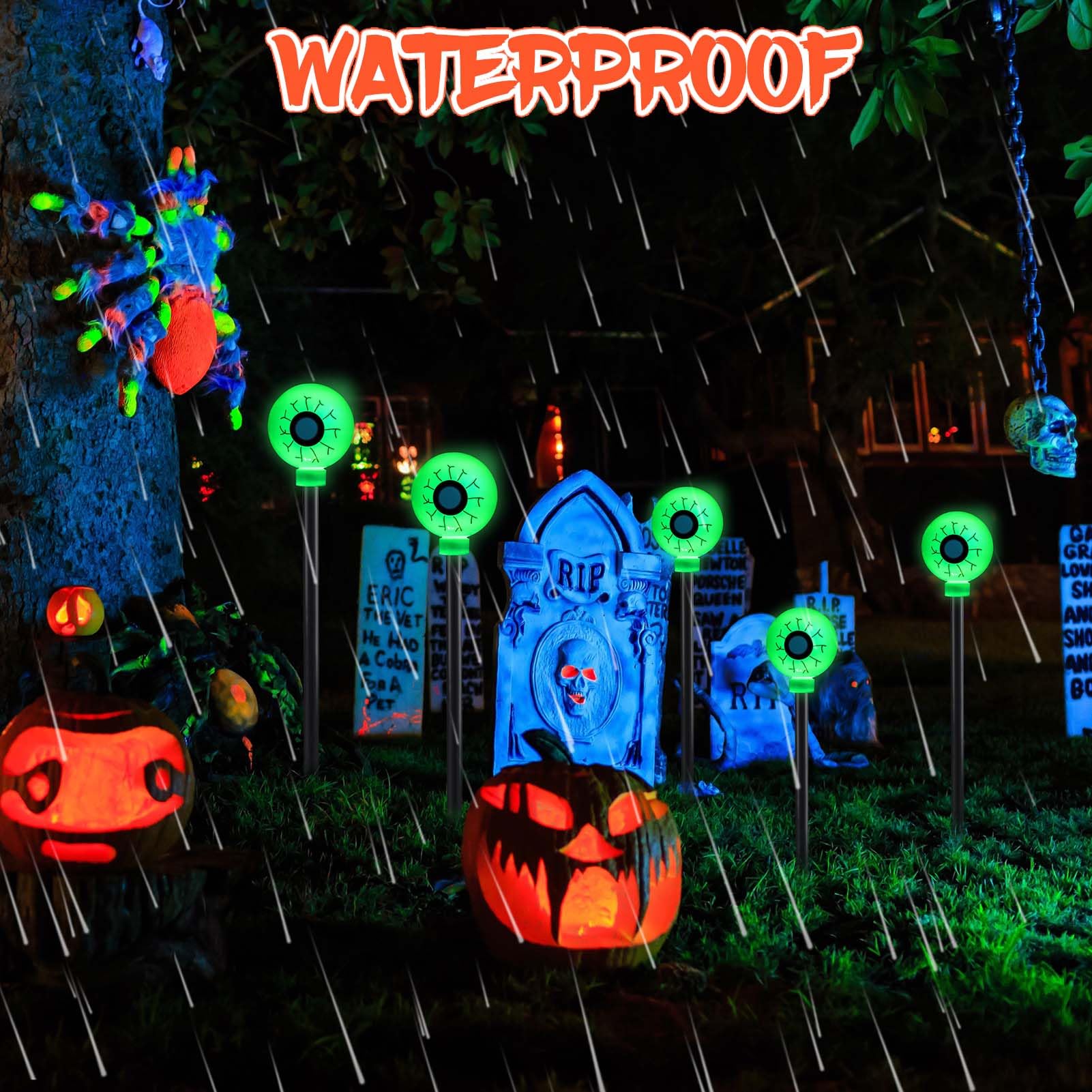 Daylightir Solar Eyeball Pathway Lights Set Of 5, Waterproof Halloween Decorations, Green
