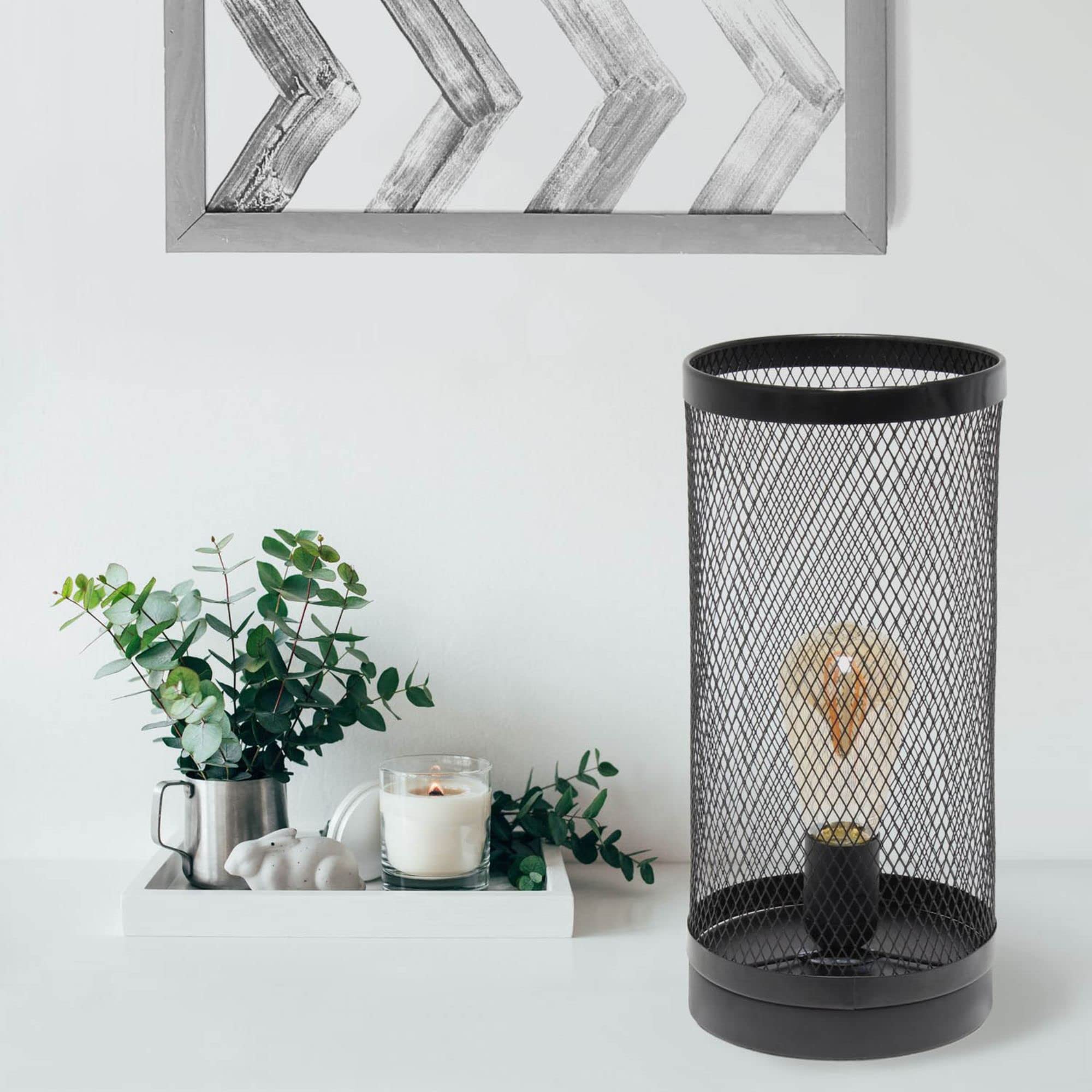 Simple Designs Black Mesh Cylindrical Steel Table Lamp, Model LT1075-BLK, Pack of 1