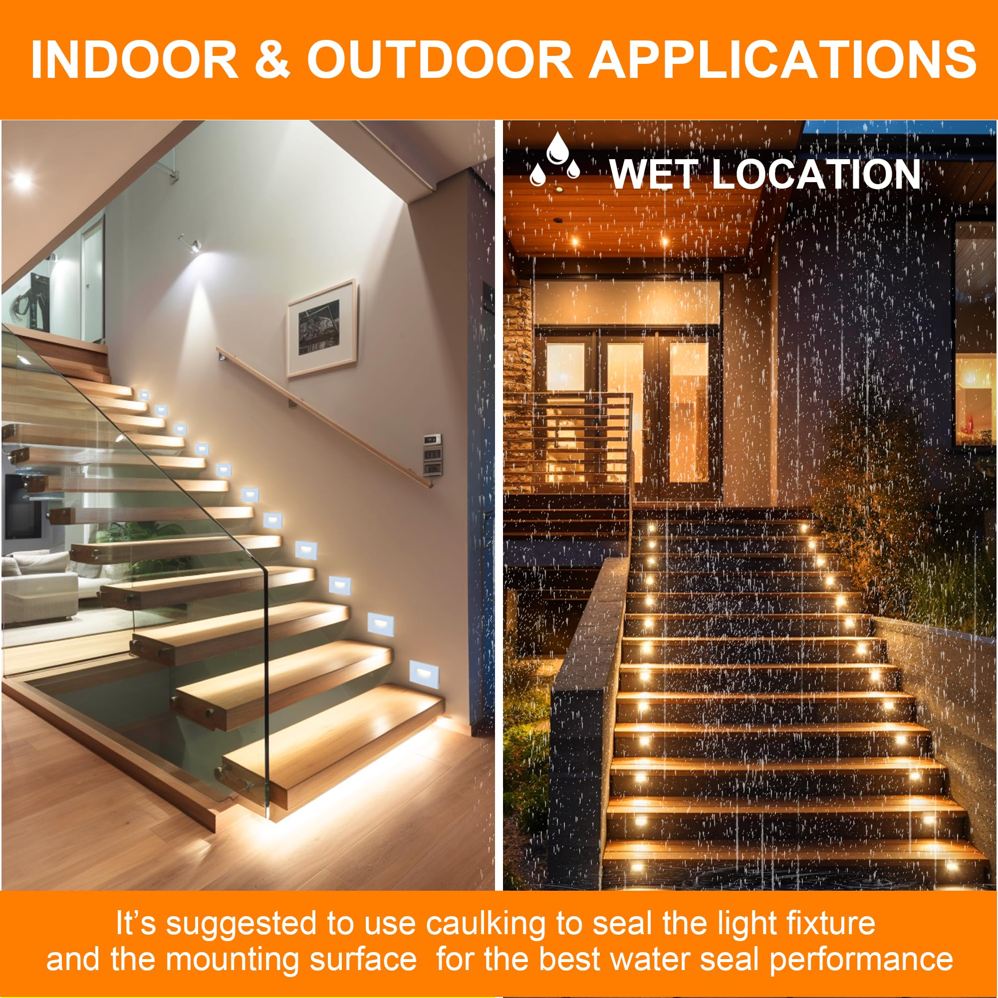 Cloudy Bay 120V Dimmbale 5 Color Led Indoor Outdoor Step Light,2700K/3000K/3500K/4000K/5000K 3W 70Lm,Stair Light,White,6 Pack