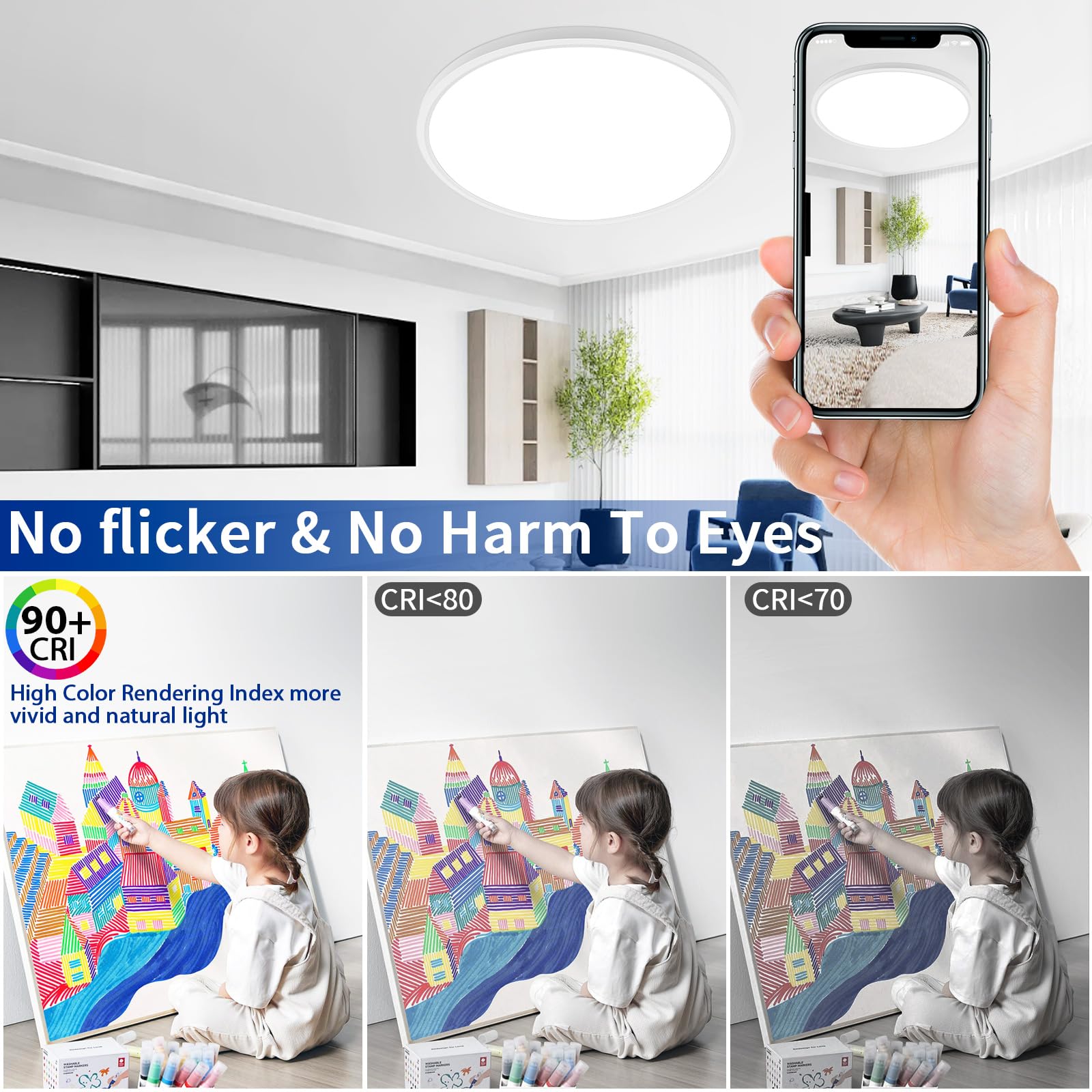 MOONSEA 48W Dimmable LED Ceiling Light, 20 Inch, White, Super Slim, Remote Control, Model BG-LT0026