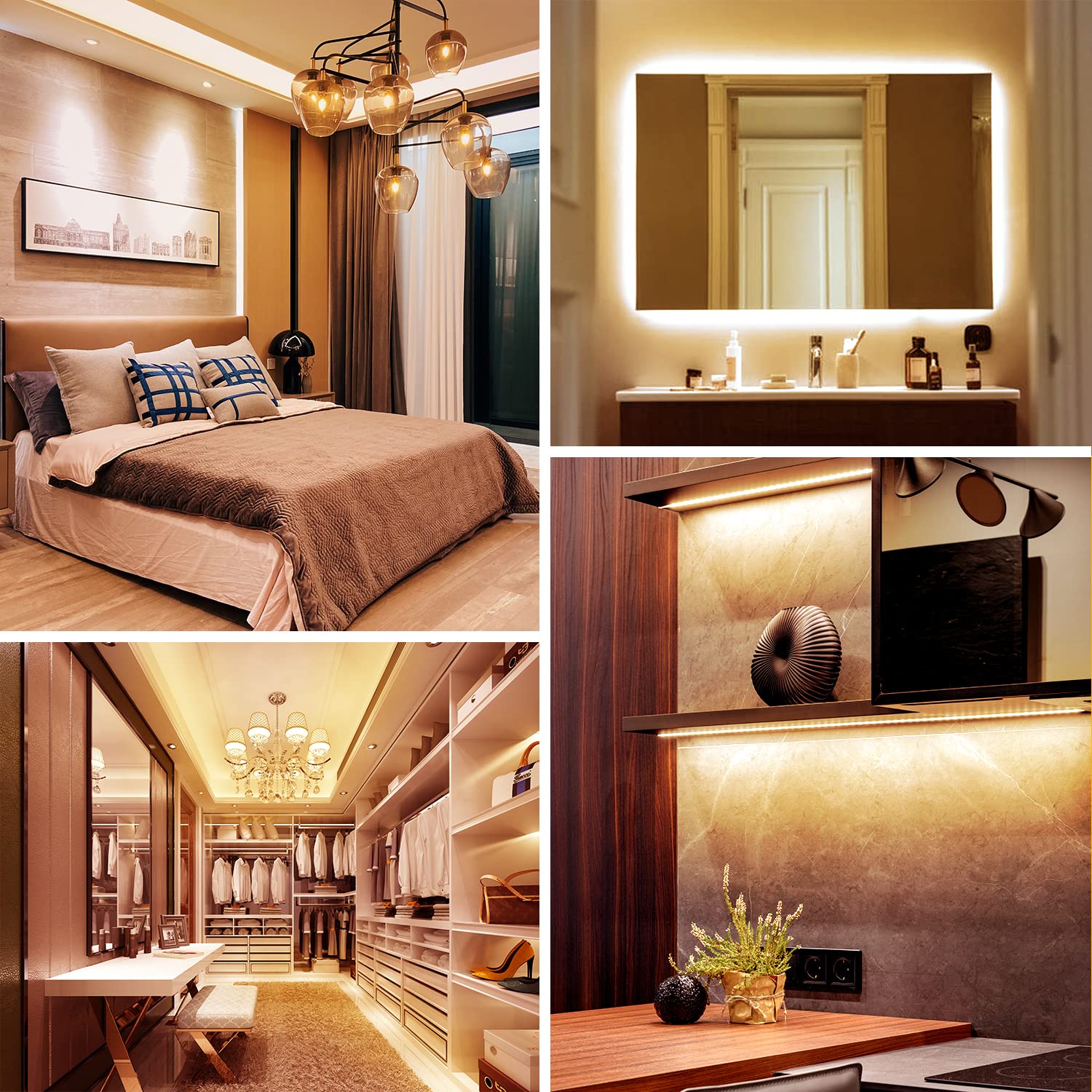 Dalattin Warm White Led Strip Lights, 3000K Tunable Soft White Light Strip 16.4Ft, Bright 300 Leds, White Led Lights For Bedroom, Mirror, Kitchen Decoration