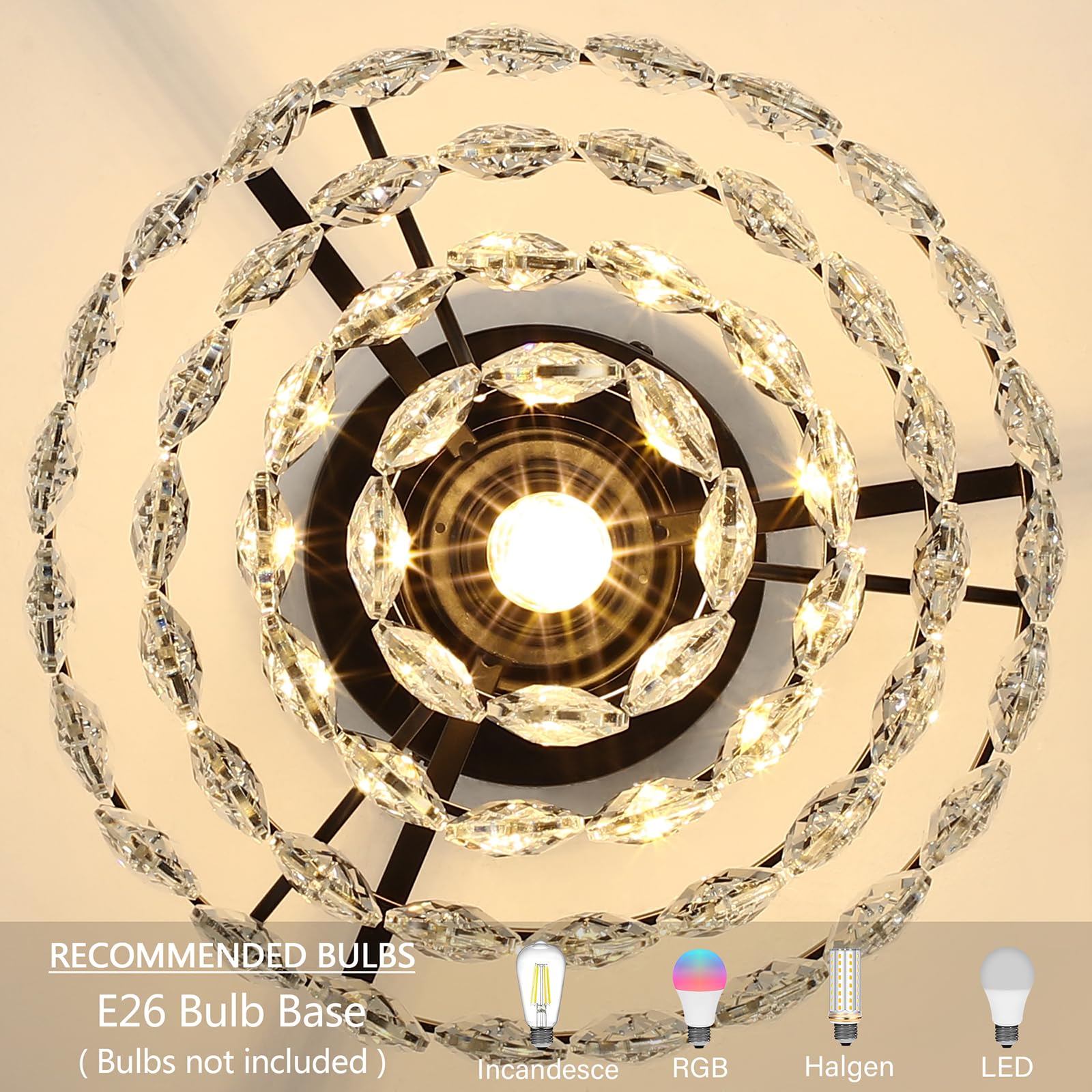 Luupyia Black Crystal Pendant Light Small Chandelier, 47.24 Inches Height Adjustable, Modern Hanging Lights Fixtures Black Cryst