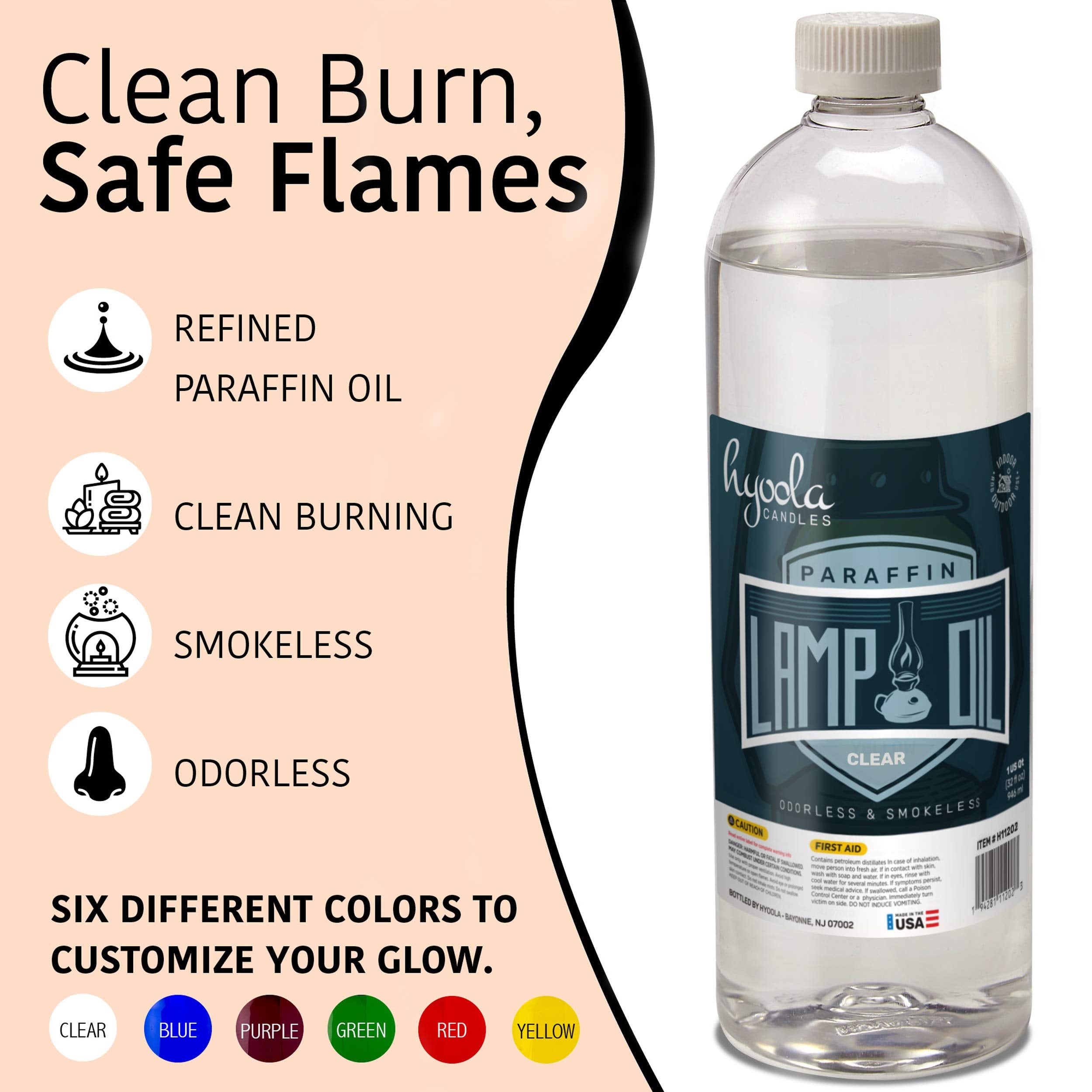 Hyoola Liquid Paraffin Lamp Oil - Clear Smokeless, Odorless, Ultra Clean Burning Fuel For Indoor And Outdoor Use - Highest Purity Available - 32Oz