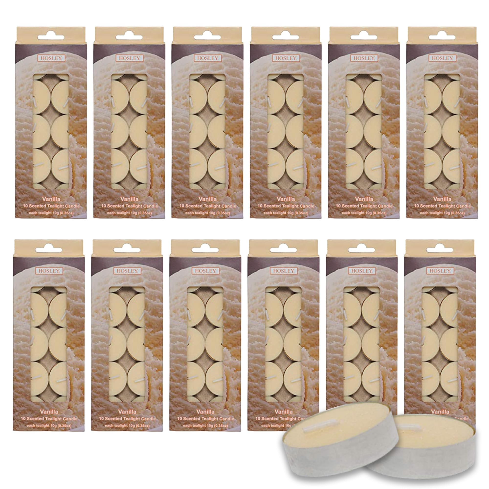 Hosley 120 PCs Bulk Pack Vanilla Fragrance Highly Scented Tea Light Candle. Ideal for Wedding Church Vigil Emergency Lanterns Sp
