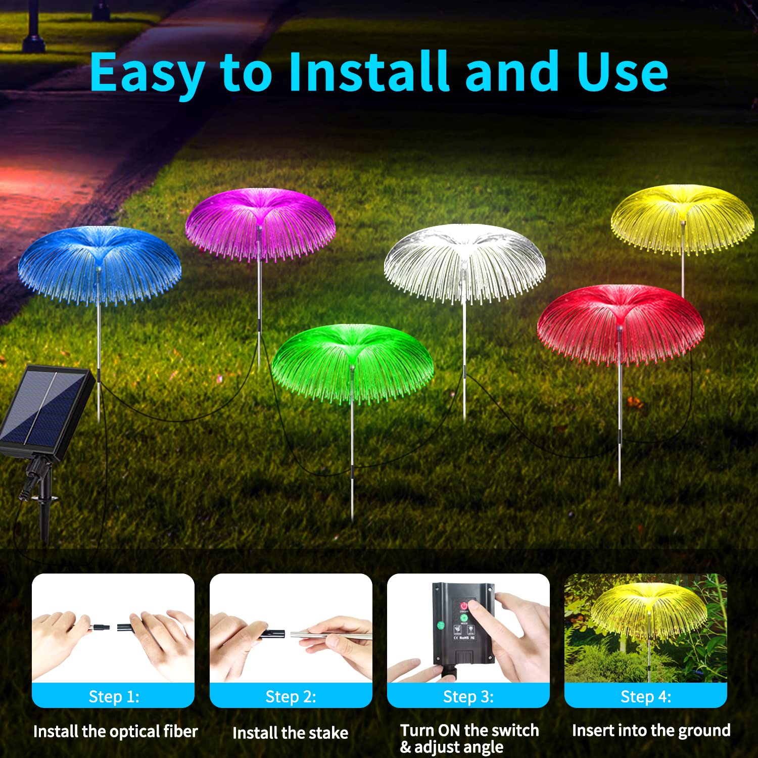 Axafnev Solar Lights - 6 Pack Multicolor Jellyfish Outdoor Lights, Waterproof Garden Decor, Model GX-6