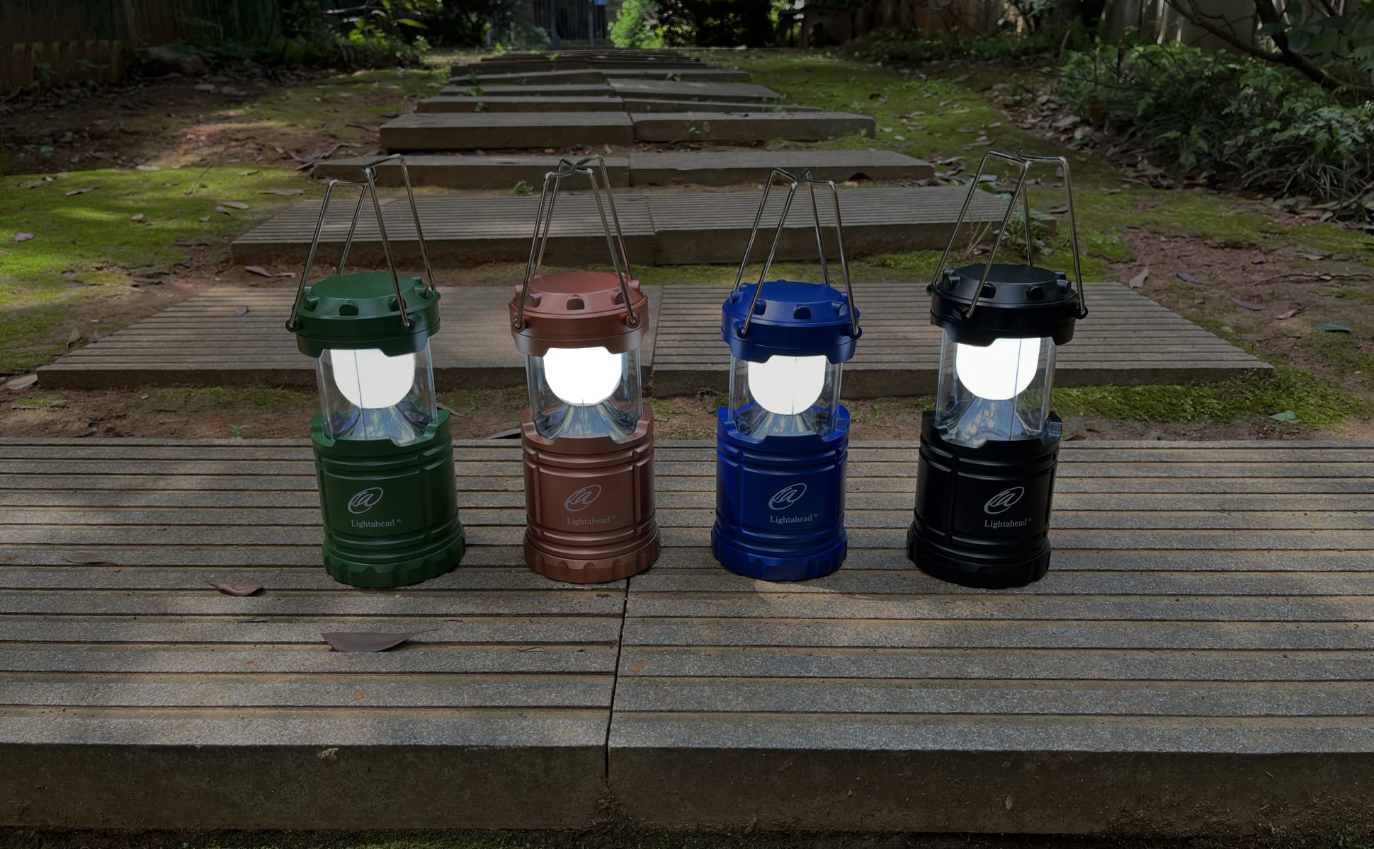 Lightahead Portable Outdoor LED Camping Lantern Set of 4, Collapsible, Emergency Tent Light, Colors: Black, Blue, Brown, Green, Model LA-4S7029-NOBAT