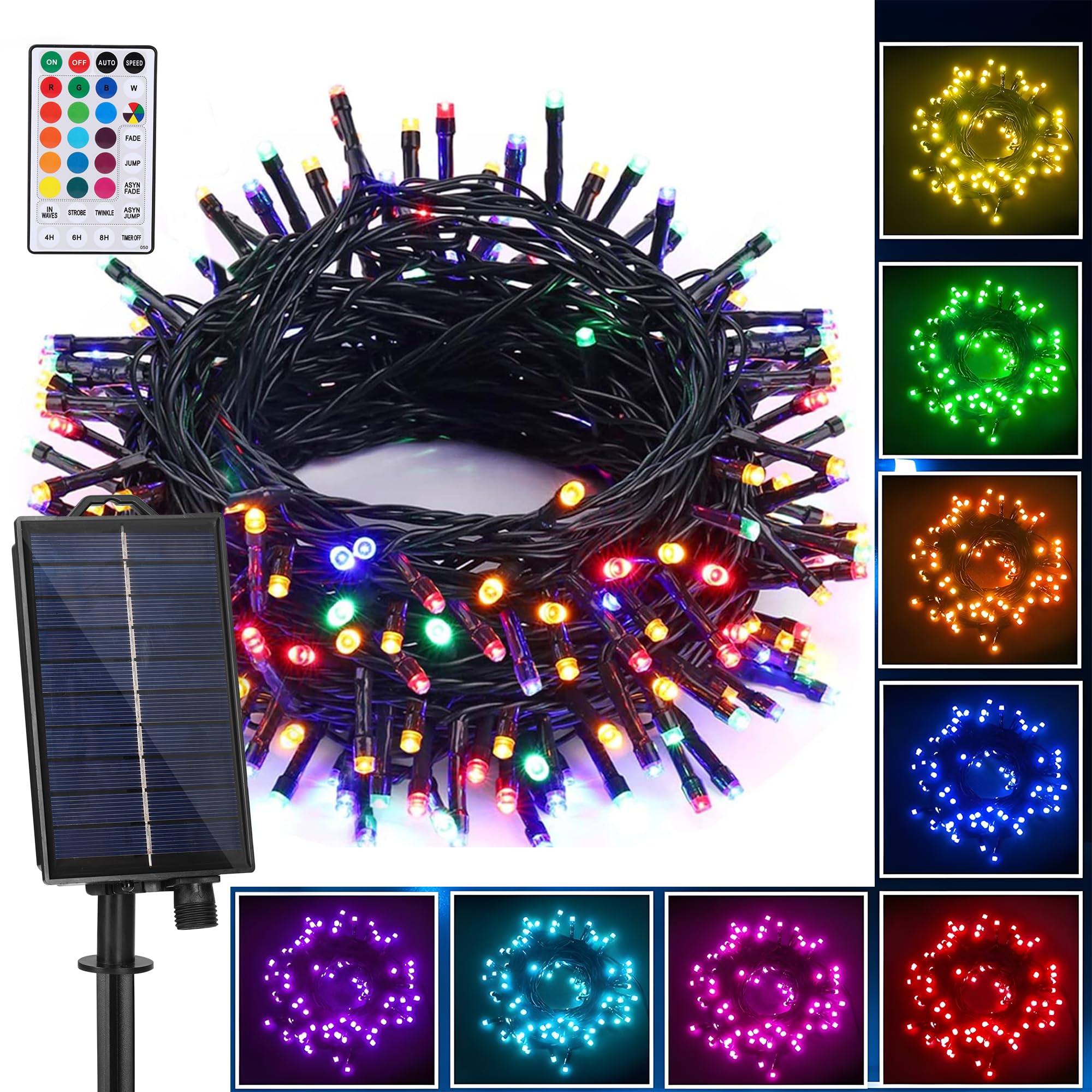 XEWEA Solar Christmas Lights - 40Ft, 100 LED, 16 Colors, 20 Modes, Waterproof, Model XE0206, Ideal for Garden and Home Decorations