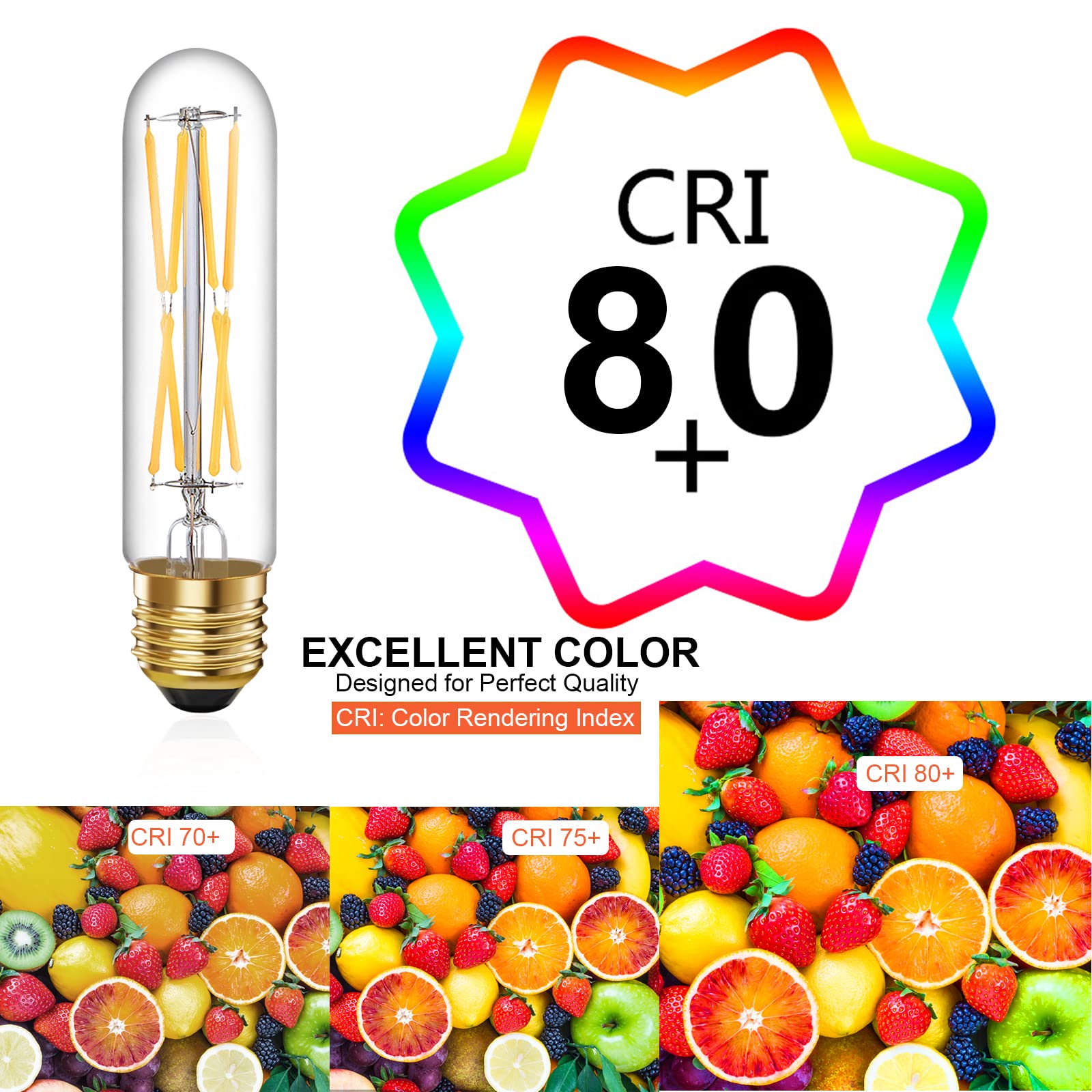 Tianshq 6 Pcs E26 T10 Led Tubular Light Bulbs, Daylight White Edison Bulb 4000K 8W Dimmable T10 Led Bulb For Pendant Lights, Lam