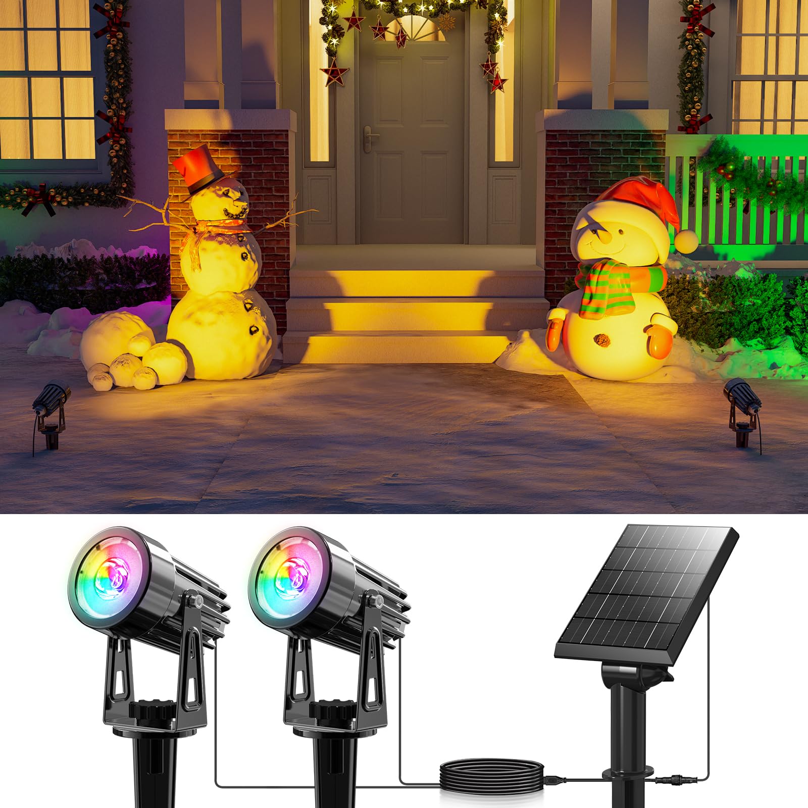 Multi Color Solar Powered Outdoor Spotlights for Christmas Decorations, Reindeer, Santa, Waterproof Landscape Spot Lights for Ch