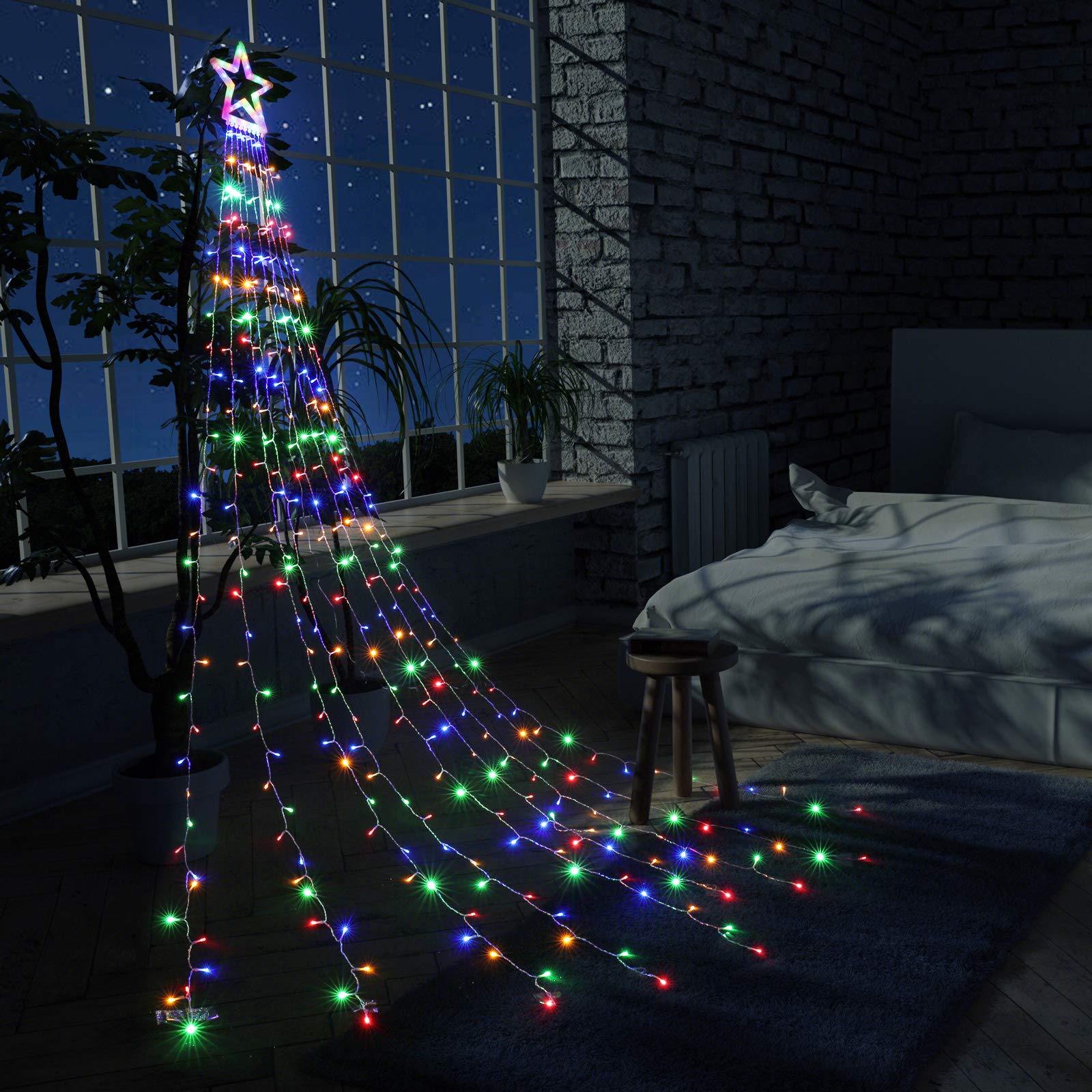 Toodour Christmas Decorations Outdoor Star Lights, 317 Led 10Ft X 9 Waterfall Tree Lights With 12" Topper Star, 8 Lighting Modes Outside Christmas Lights For Yard Garden Holiday Decor (Multicolor)