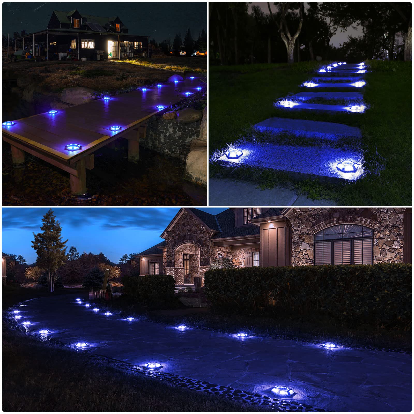VOLISUN Solar Dock Lights, 12-Pack Waterproof LED Aluminum Pathway Lights, Blue+White, Ideal for Driveway, Deck, Garden