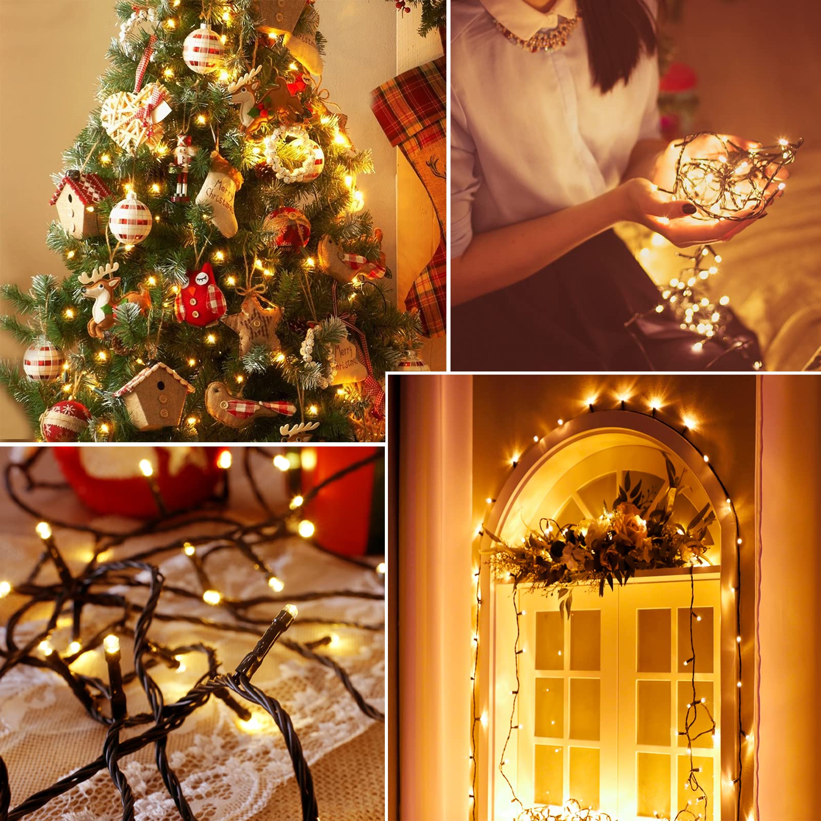 Pooqla Warm White Christmas Lights, 200 Led 66 Ft Twinkle Fairy String Lights With For Indoor Outdoor Decor, 8 Modes Connectable