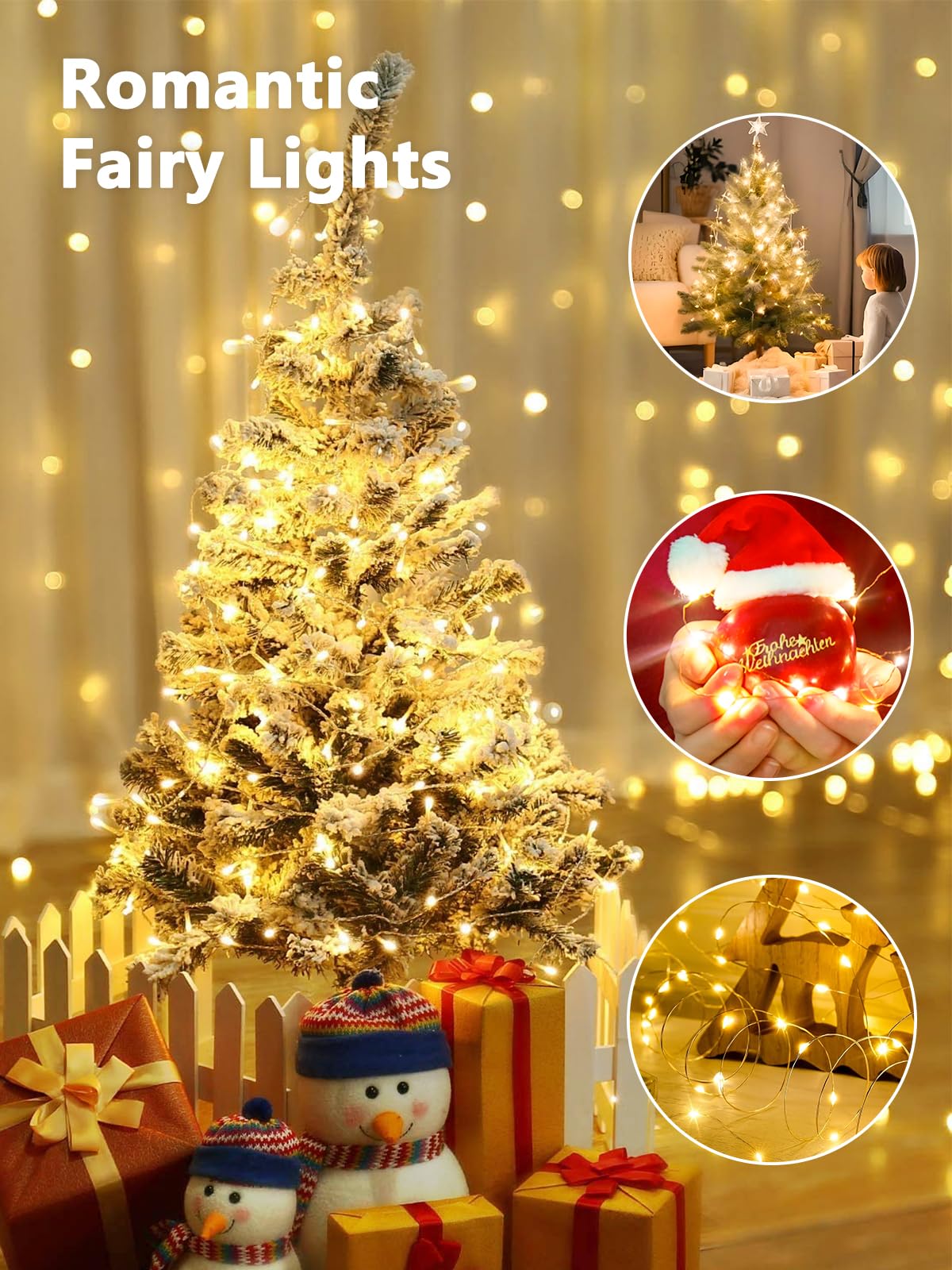 Yiqu 4 Pack Battery Operated Fairy Lights, Warm White Led String Lights With Remote Control Timer, 8 Modes For Indoor/Outdoor Décor