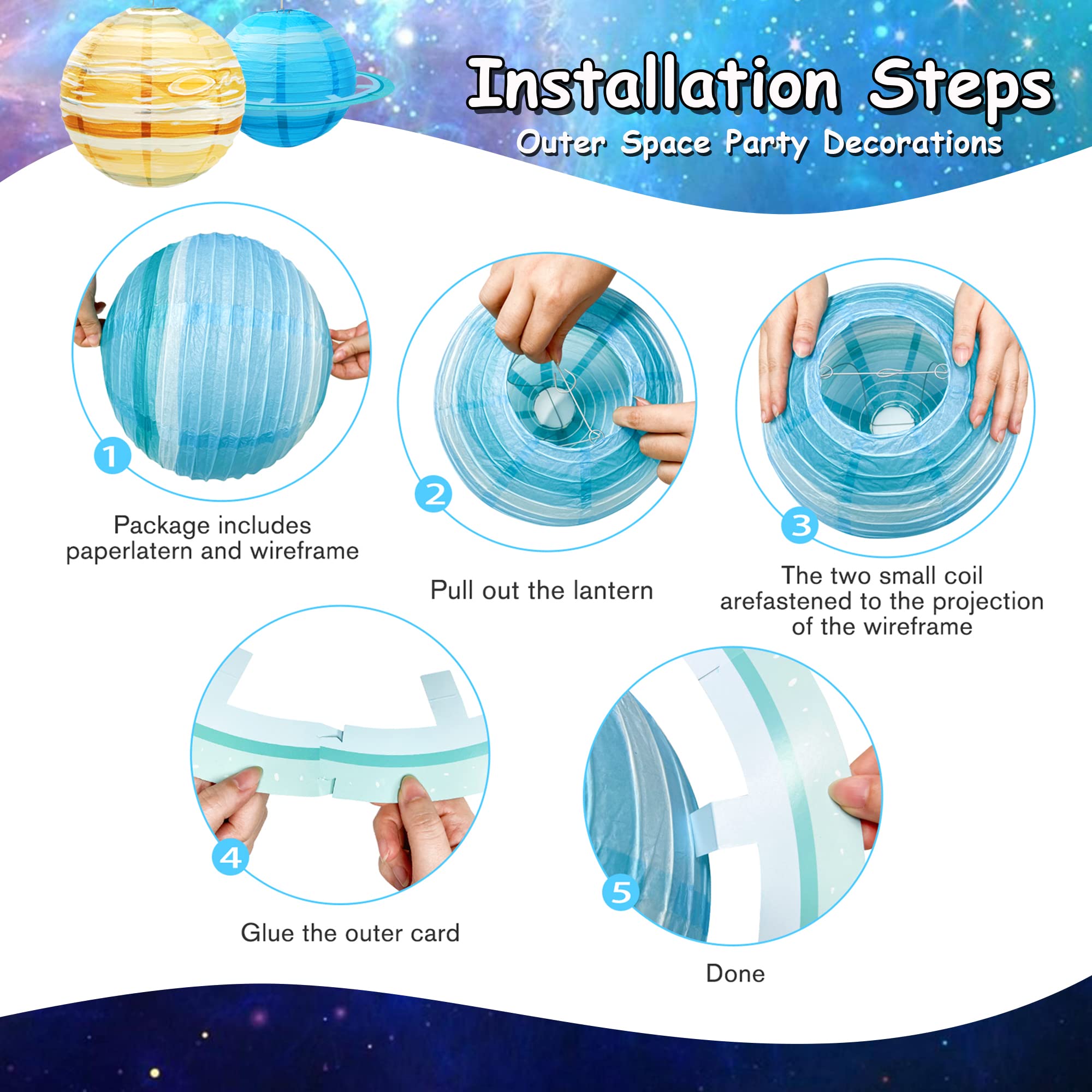 Space Paper Lanterns 8Pcs 12 Inch Hanging Planets Lantern Out Of This World Space Lanterns Solar System Planet Earth Lanterns For Kids Outer Space Theme Party Supplies Home Decor Birthday Decorations