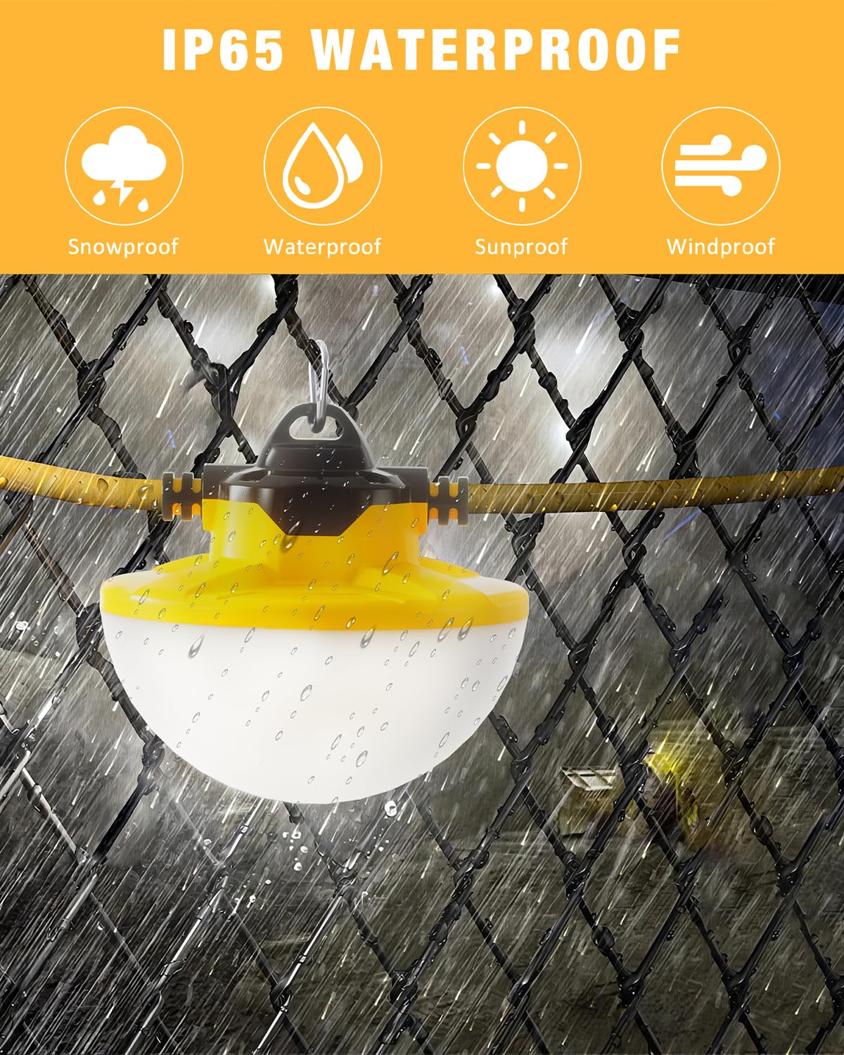 Jc-Lgl 100Ft Construction String Light 130W 16000Lm, 5000K Industrial Grade Led String Work Lights, Ip65 Waterproof Temporary Li