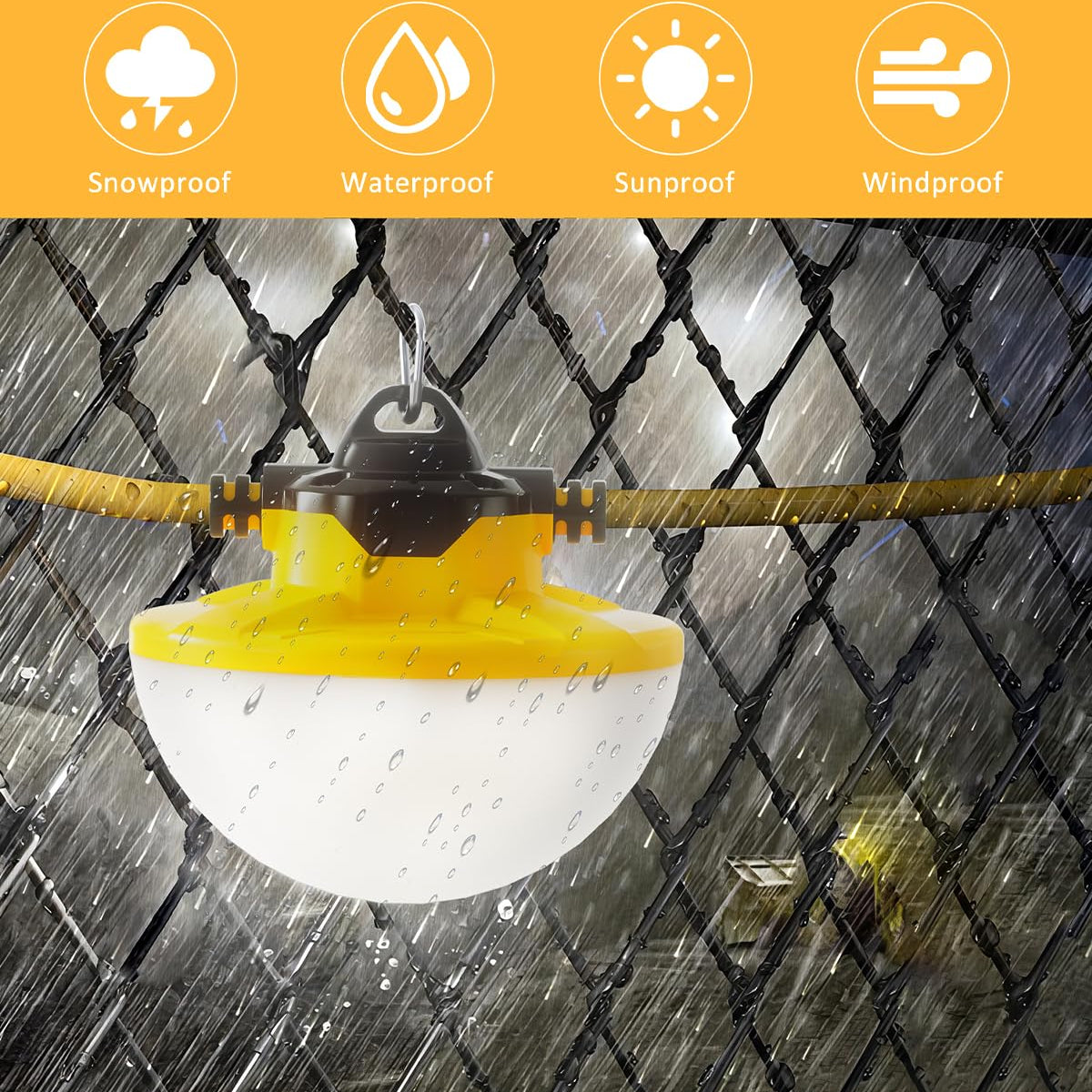 JC-LGL 50FT Construction String Light 65W 8000Lm, 5000K Industrial ...