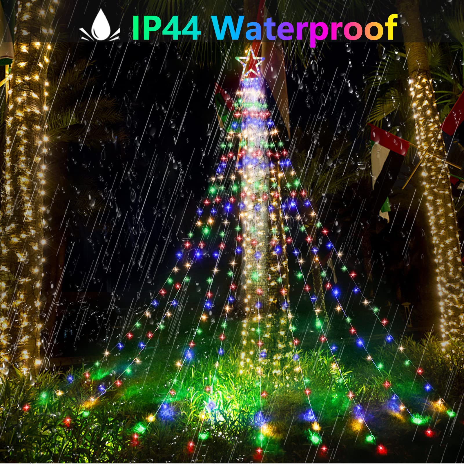 Decute Outdoor Christmas Decorations Star String Lights Color Changing Timer With Remote  Waterproof 320 Led Tree Toppers Fairy Lights For Yard Garden Backyard Holiday Decor Cool White + Multi-Color