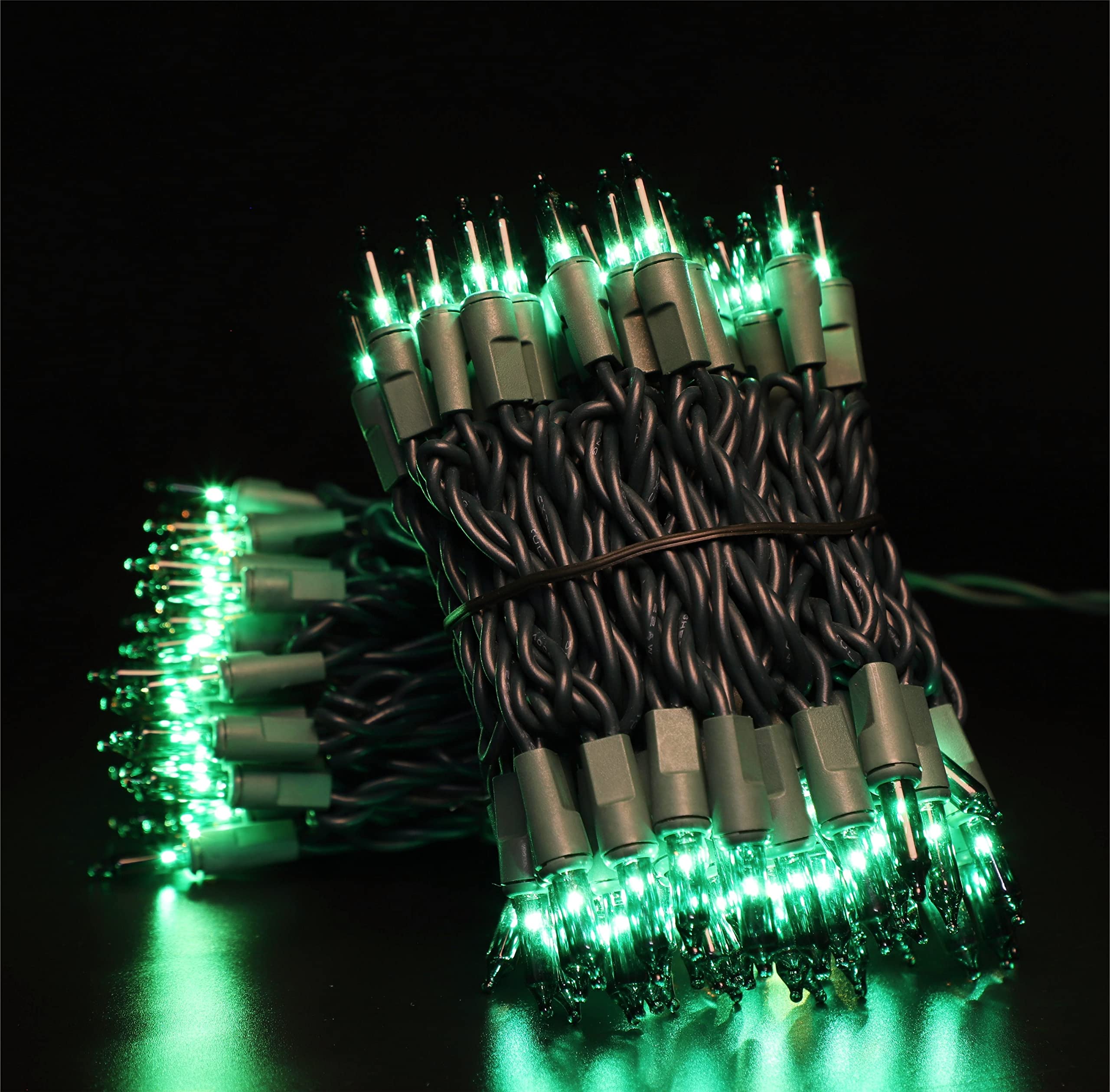 GLOWNOVA 100 Mini String Lights, Incandescent Green Wire, Plastic, Model HP-100-2/SB, Indoor Christmas Tree Decoration
