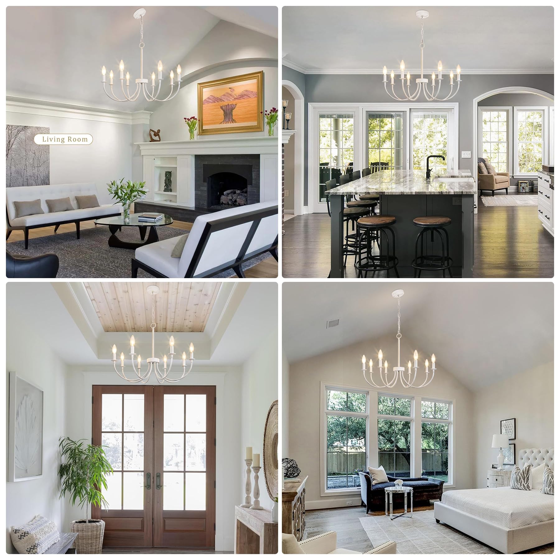 Rviezza French Country Chandelier, 8-Light Antique White Farmhouse Chandelier For Dining Room, Candle Hanging Pendant Light For