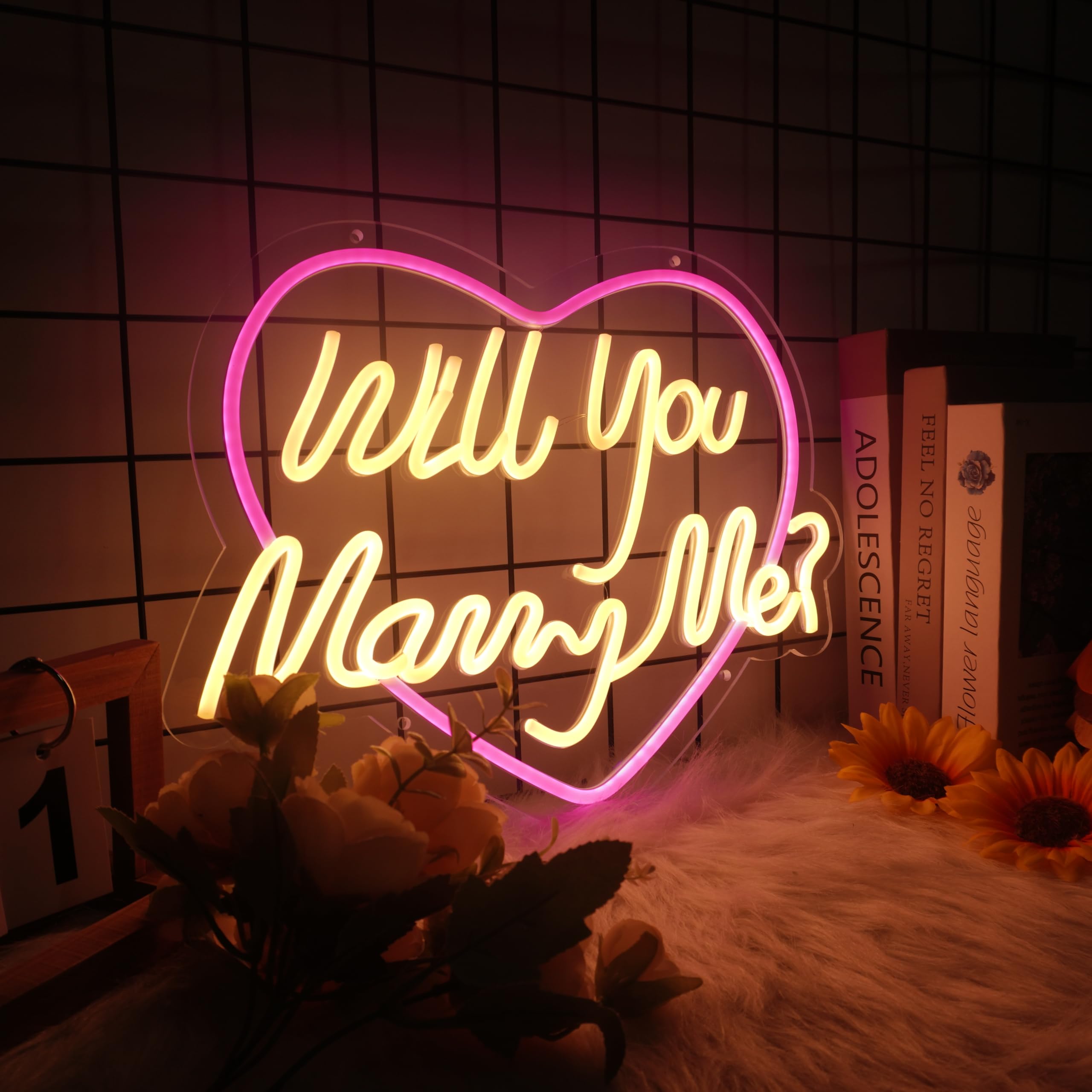 Moneter Will You Marry Me Neon Sign - 16.34"x12.8" LED Acrylic Wedding Decor, USB Powered Engagement Gift