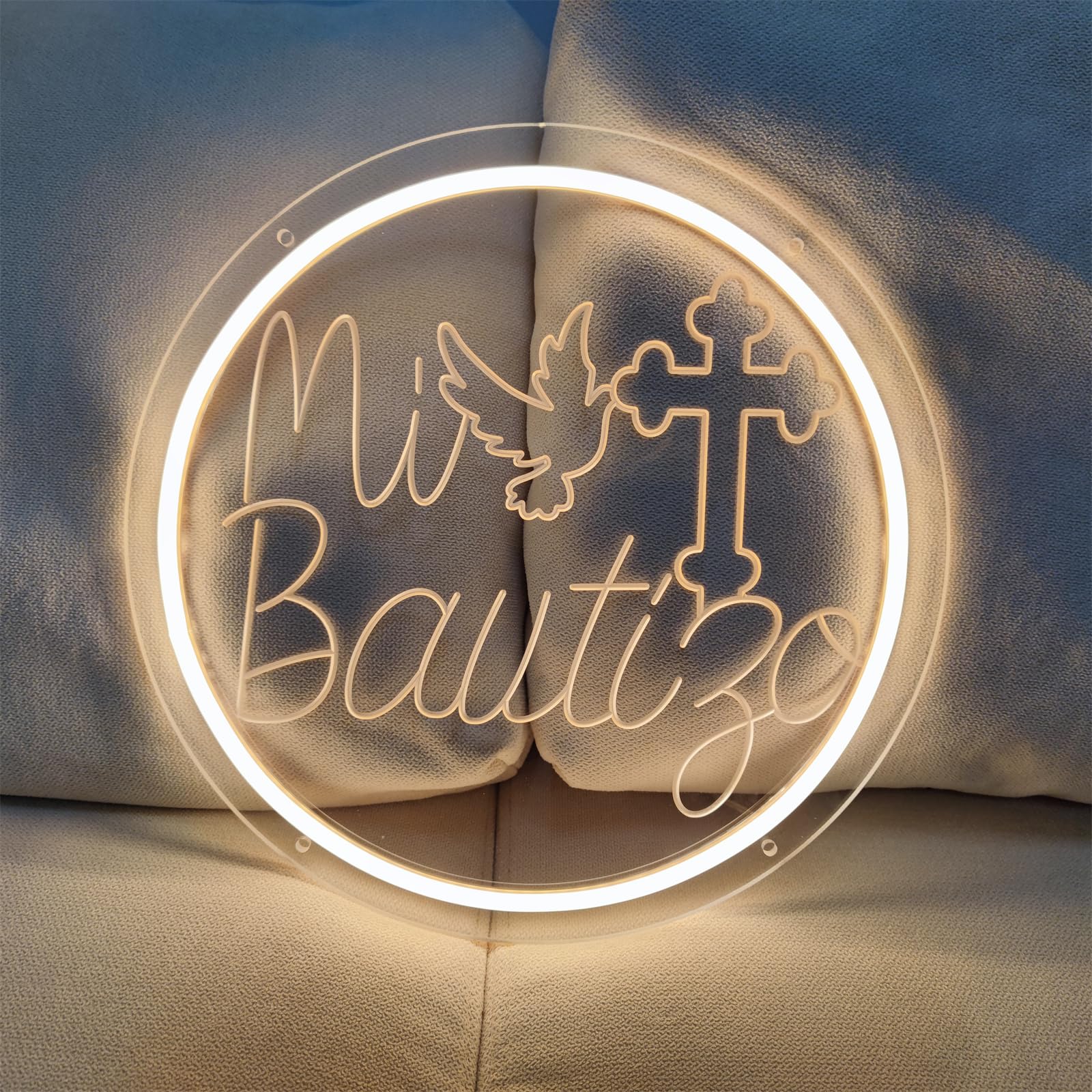 INSNEnN Neon Sign for Baptism Decorations, 13.4x13.4 Inches, Acrylic, Mi Bautizo, Suitable for Room, Garden, and Birthday Party Decor