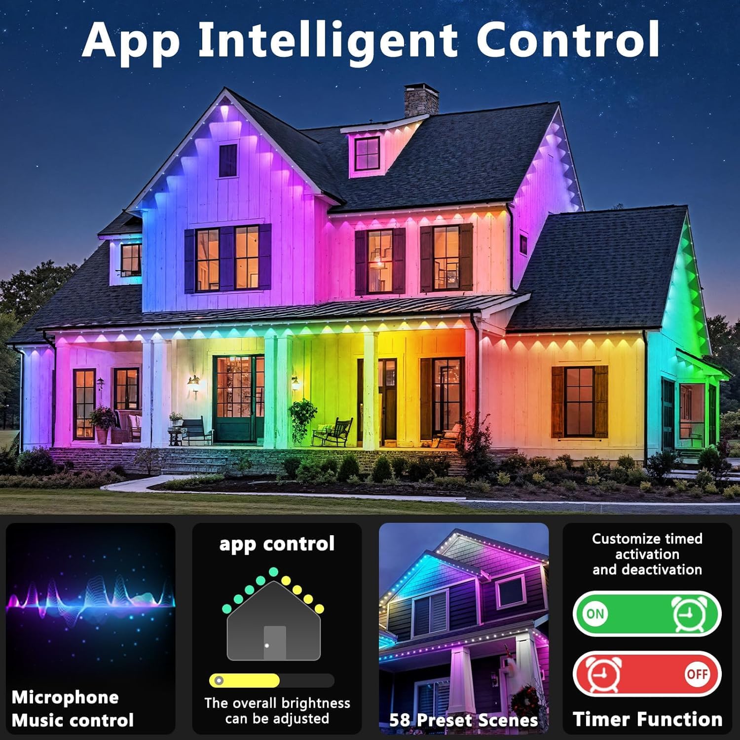 Letianpai 500Ft Permanent Outdoor Lights Rgb Eaves Lights With App Control Remote Diy Scene Modes Ip67 Waterproof Outdoors Under Eave Lighting Outdoor Light For Garden Decor