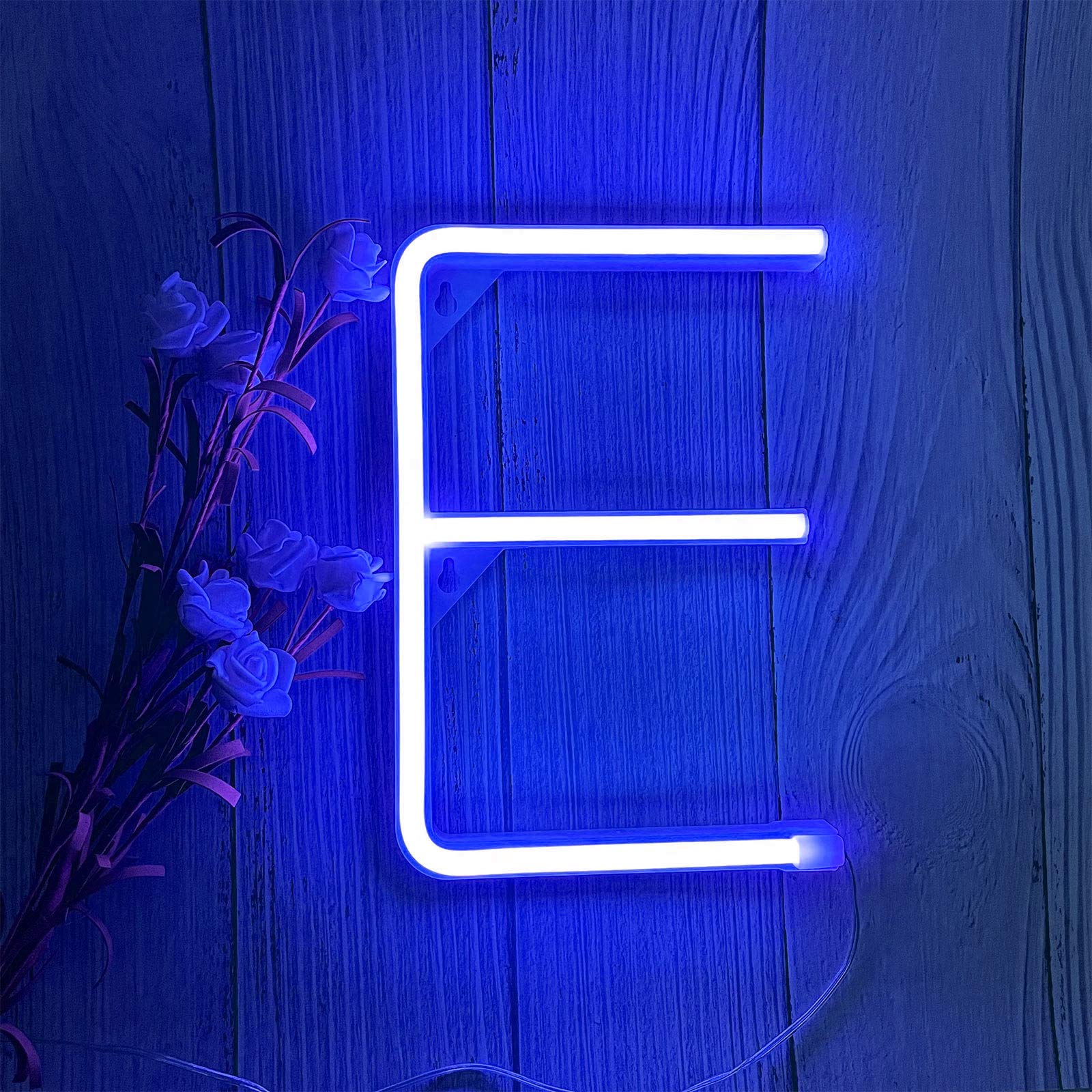 ENUOLI LED Blue Neon Letter Sign, Battery/USB Operated, Marquee Light for Kids Room, Christmas, Wedding, Party Decoration (Model: nNH.E-B)