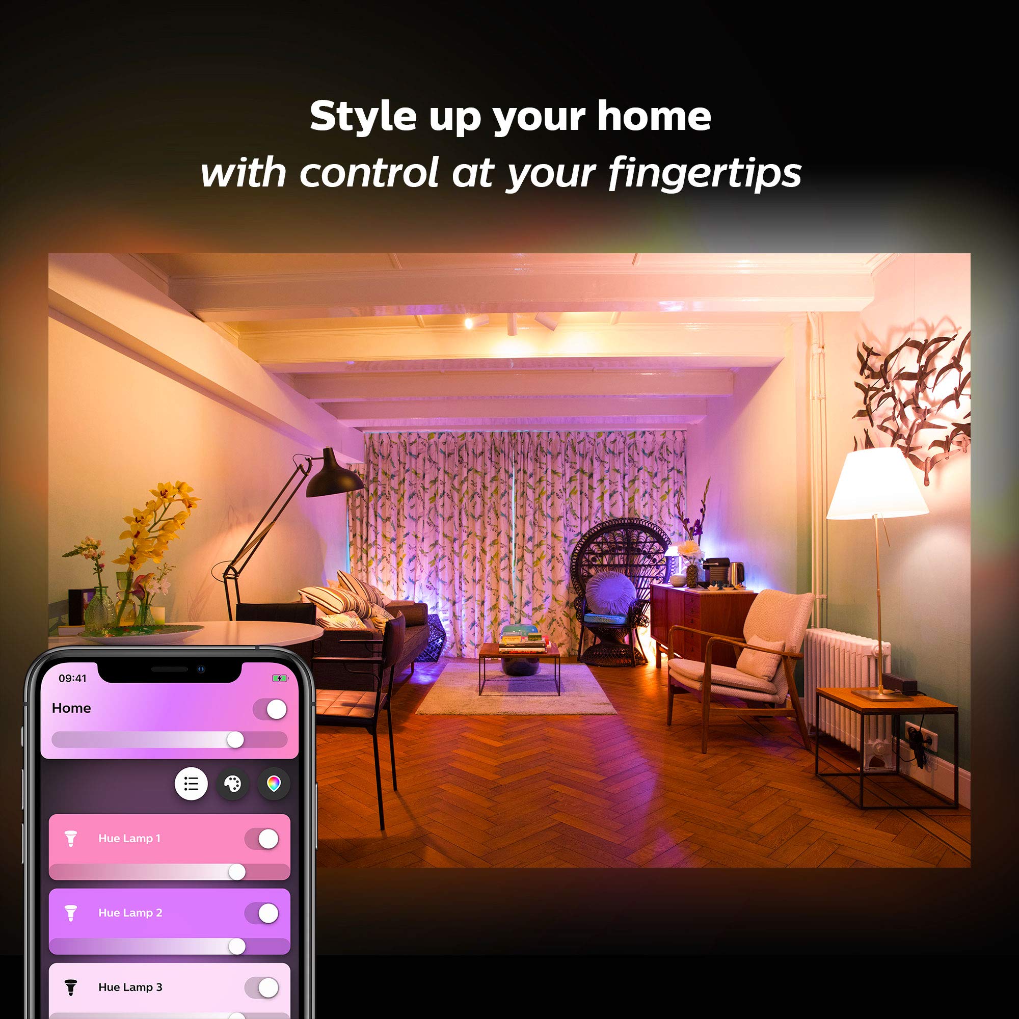 Philips Hue A19 Led Smart Bulb Starter Kit, 4 A19 Bulbs, 1 Hue Hub