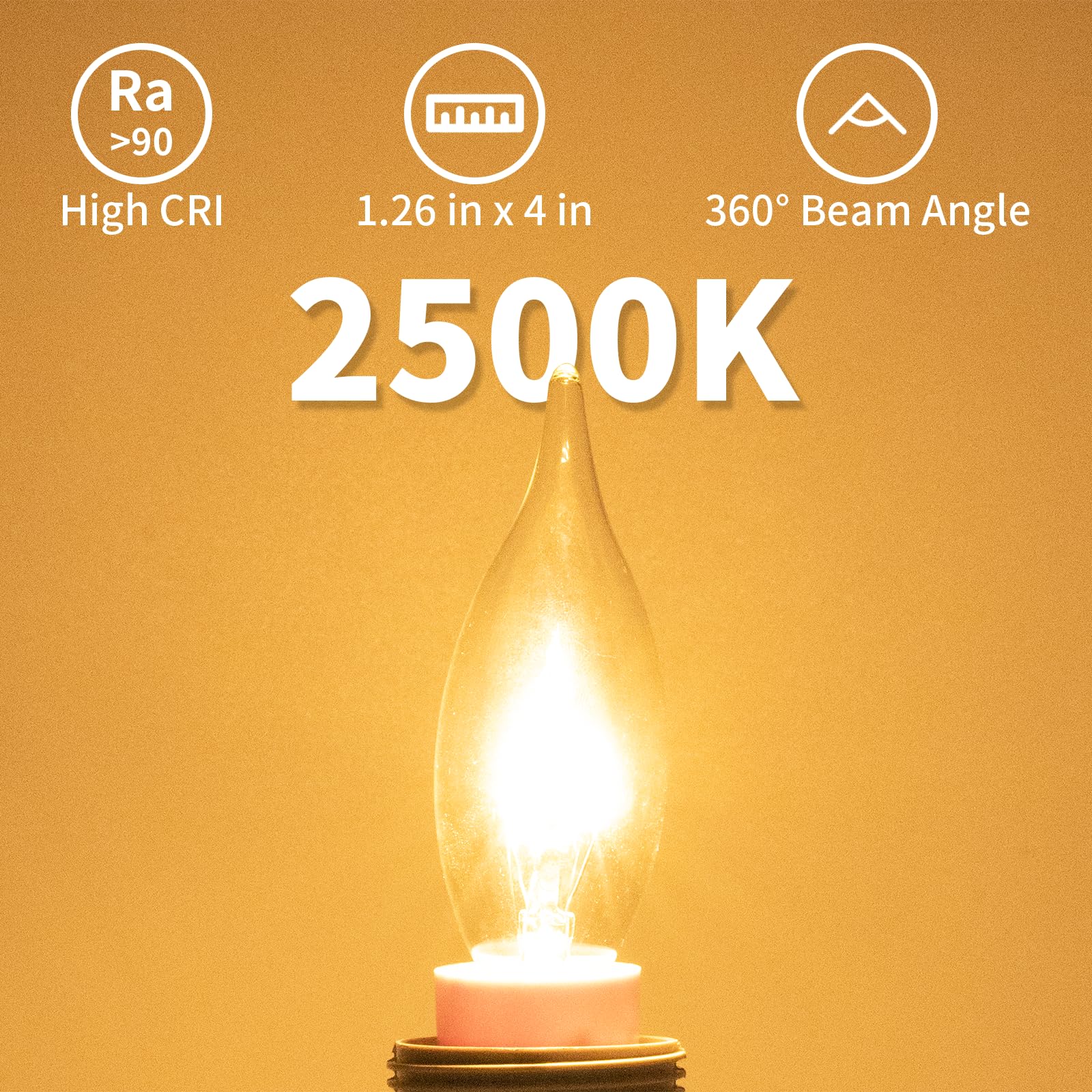 COLWATT E12 Candle Light Bulbs 25W Warm White 2500K, 240 Lumen, Dimmable, Clear Glass, 12-Pack, Model 320102-25