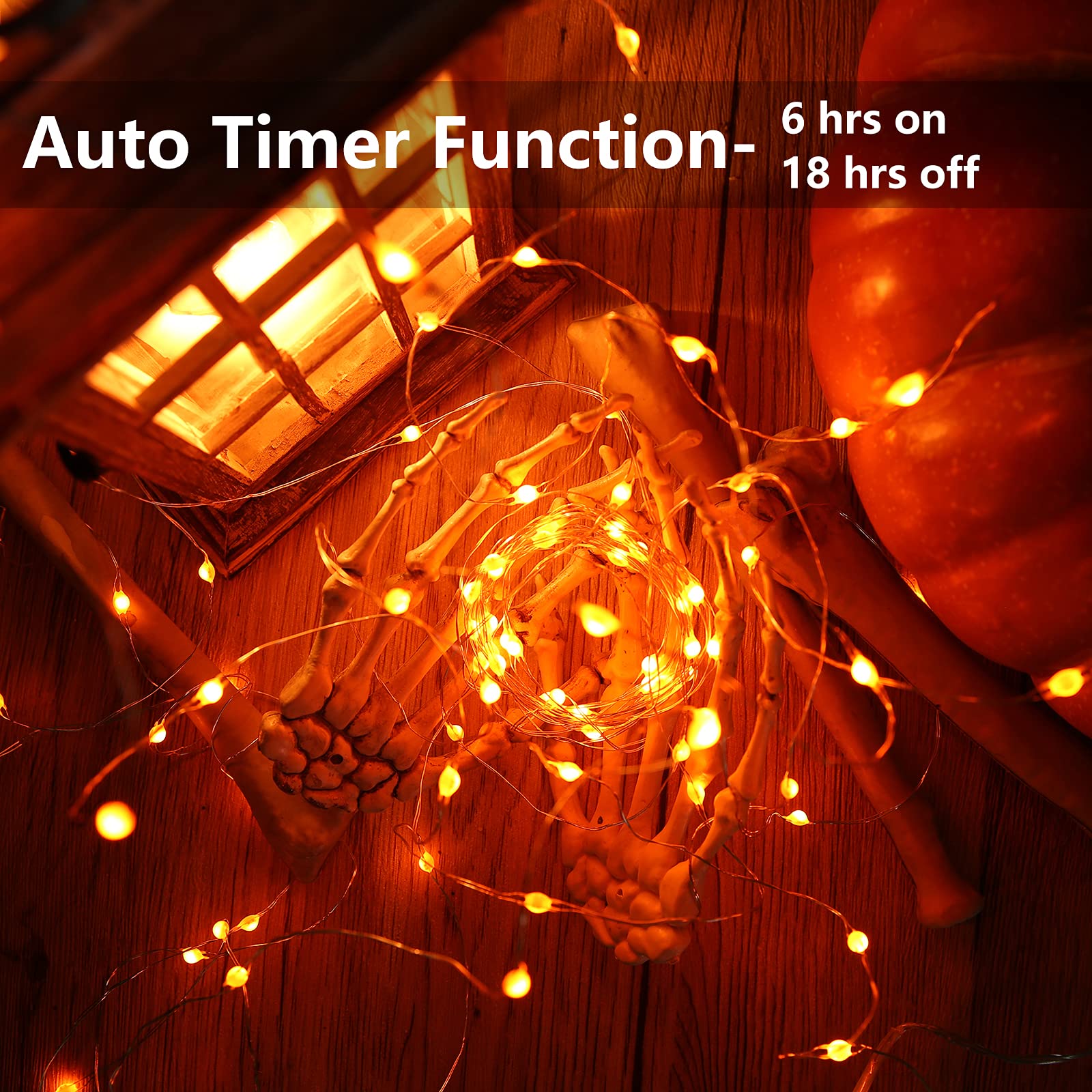 Joomer Purple Halloween Fairy Lights, 2-Pack 16.4FT 50LED Battery String Lights, 8 Modes with Timer Function, Waterproof Twinkle