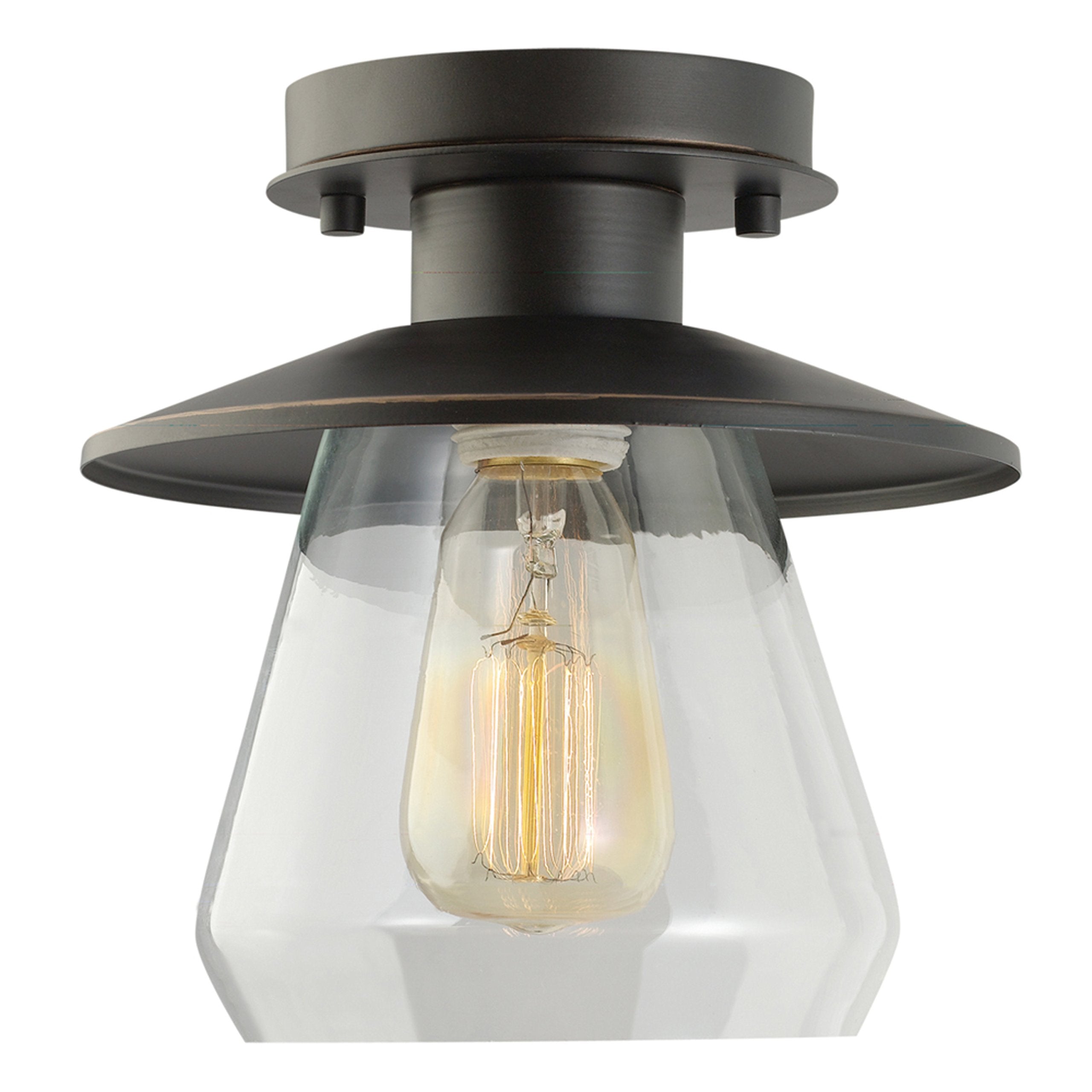 Globe Electric 64846 1-Light Semi-Flush Mount Ceiling Light, Oil Rubbed Bronze, Clear Glass Shade, Ceiling Light Fixture, Bedroo