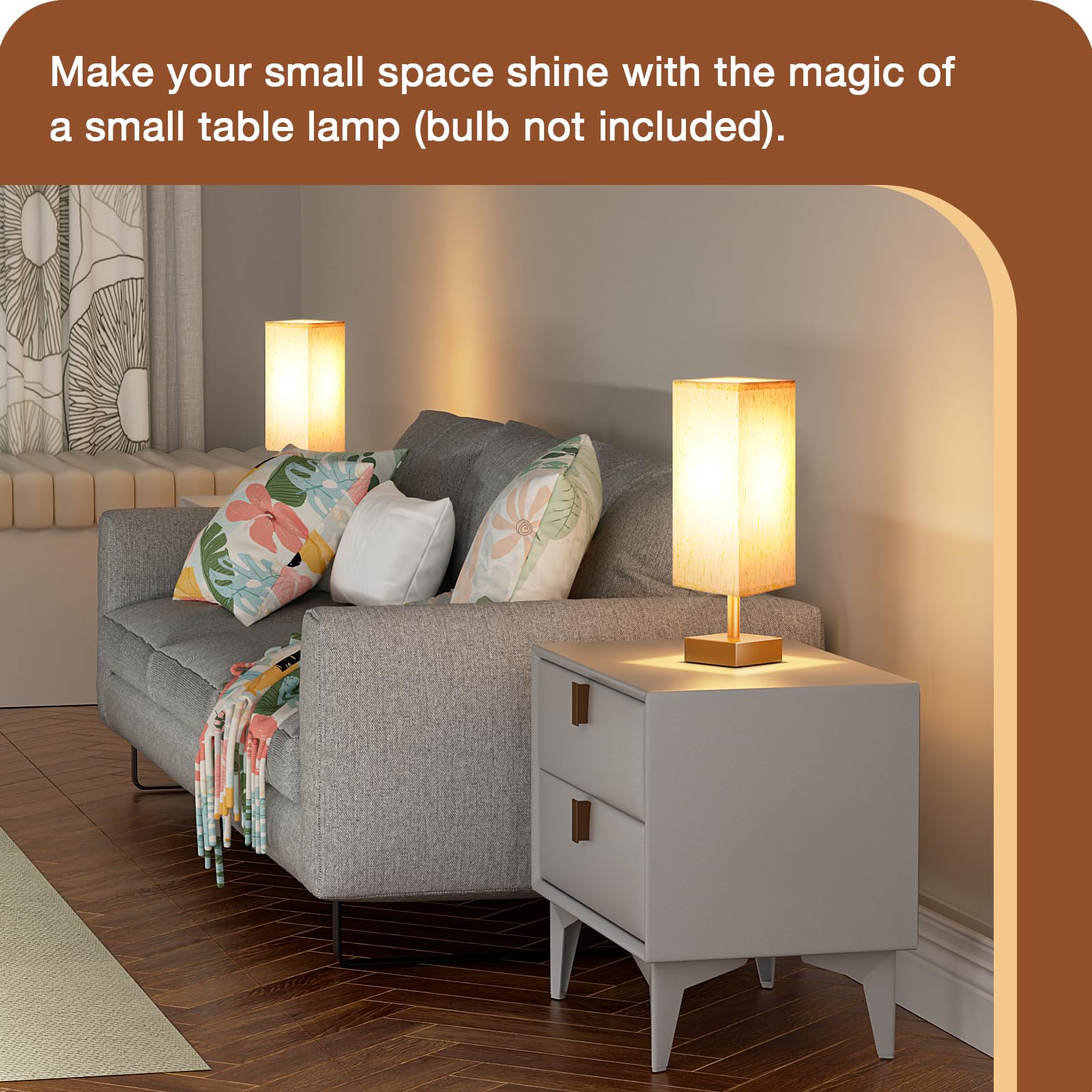 Aooshine Gold Small Table Lamp - Bedside Lamp For Bedroom, Minimalist Nightstand Lamp With Square Fabric Shade, Desk Lamp For Ki