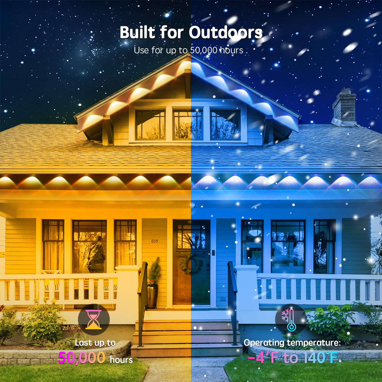 Vrribonx RGB LED Outdoor Lights, 200FT, IP65 Waterproof, Smart Control, Model WYD-04, for Holiday and Accent Lighting