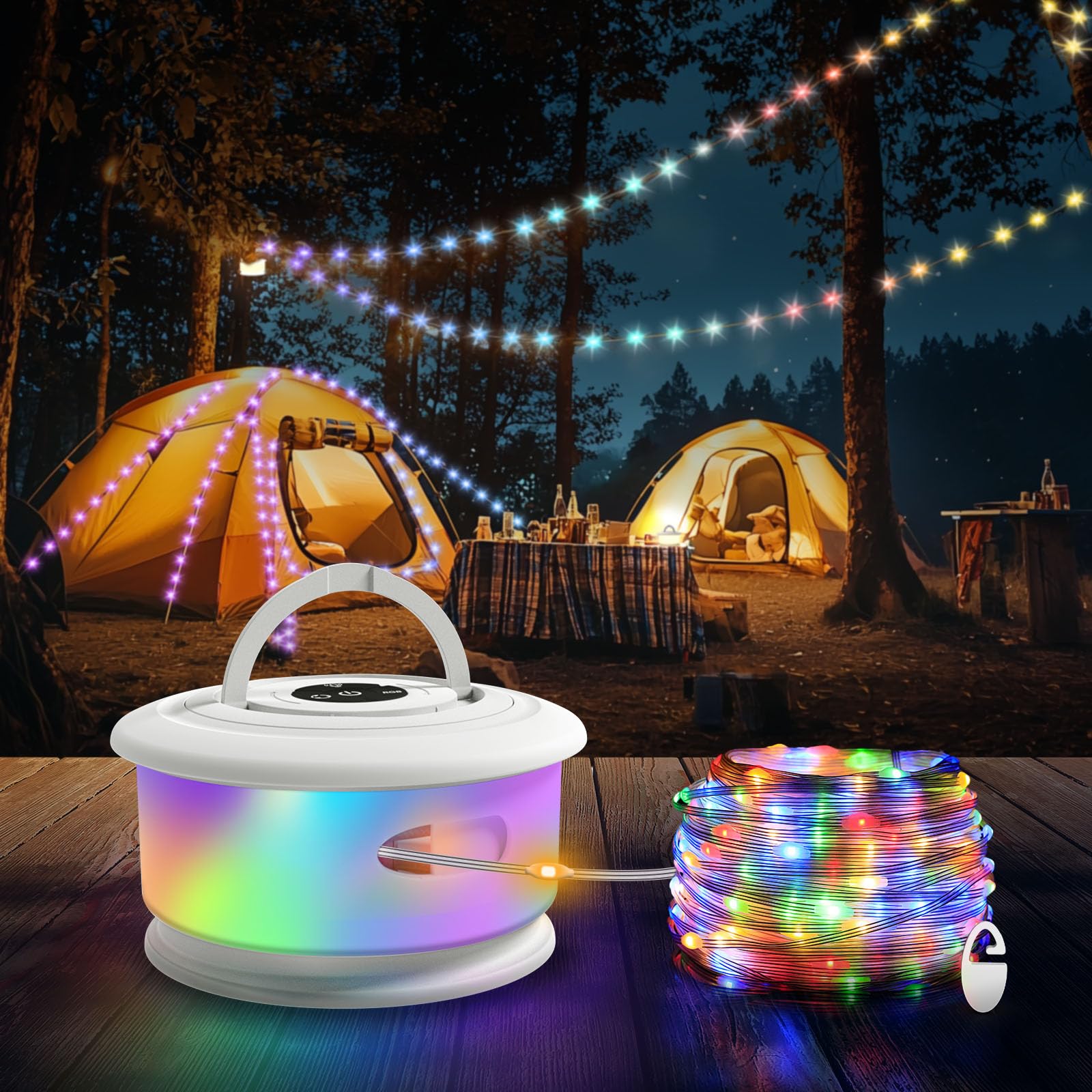 TOHETO Camping String Lights, 32.8 FT RGB Lantern, 19 Lighting Modes, Rechargeable, White, Model JSK-L26