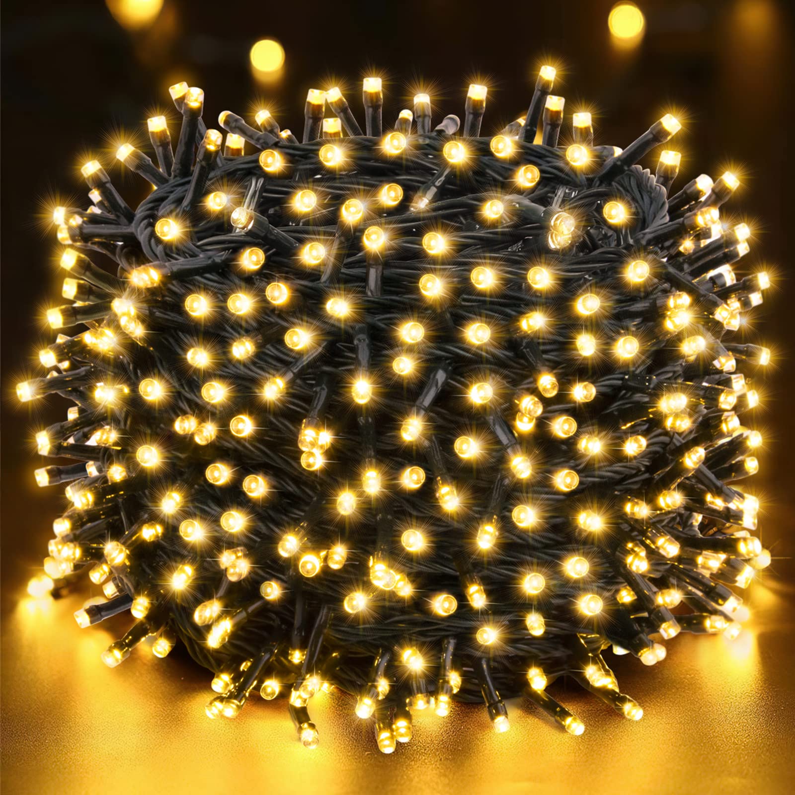 Techip 300 LED Halloween Christmas Lights Outdoor, Warm White Christmas Tree Lights Outside Waterproof Twinkle Lights Green Wire