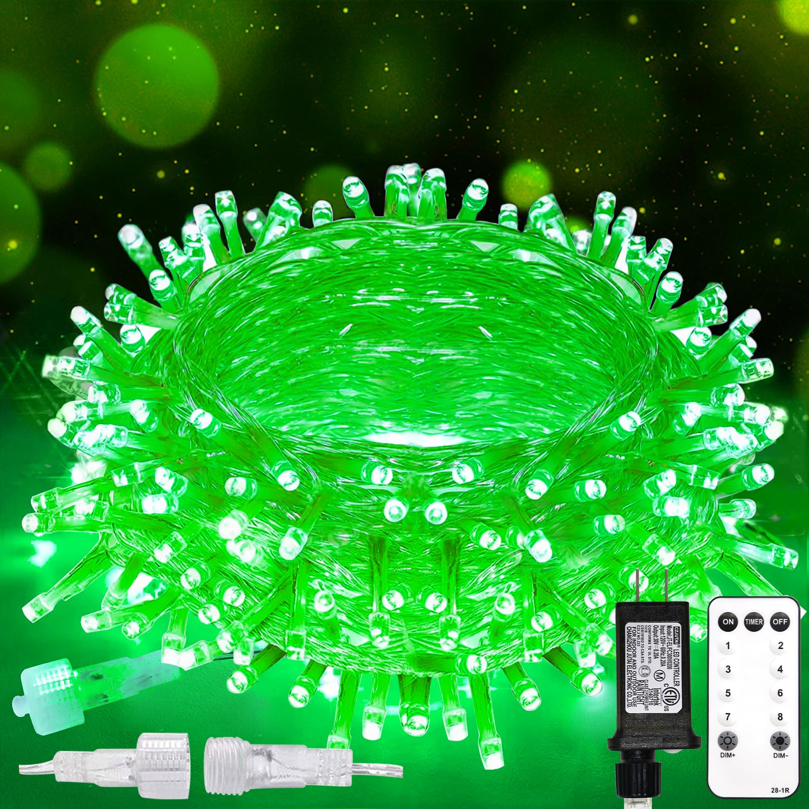 suddus Connectable Outdoor String Lights - 100 LED, 33ft, Waterproof, Dimmable, Green, Fairy Lights for Christmas, Halloween, Garden Decor