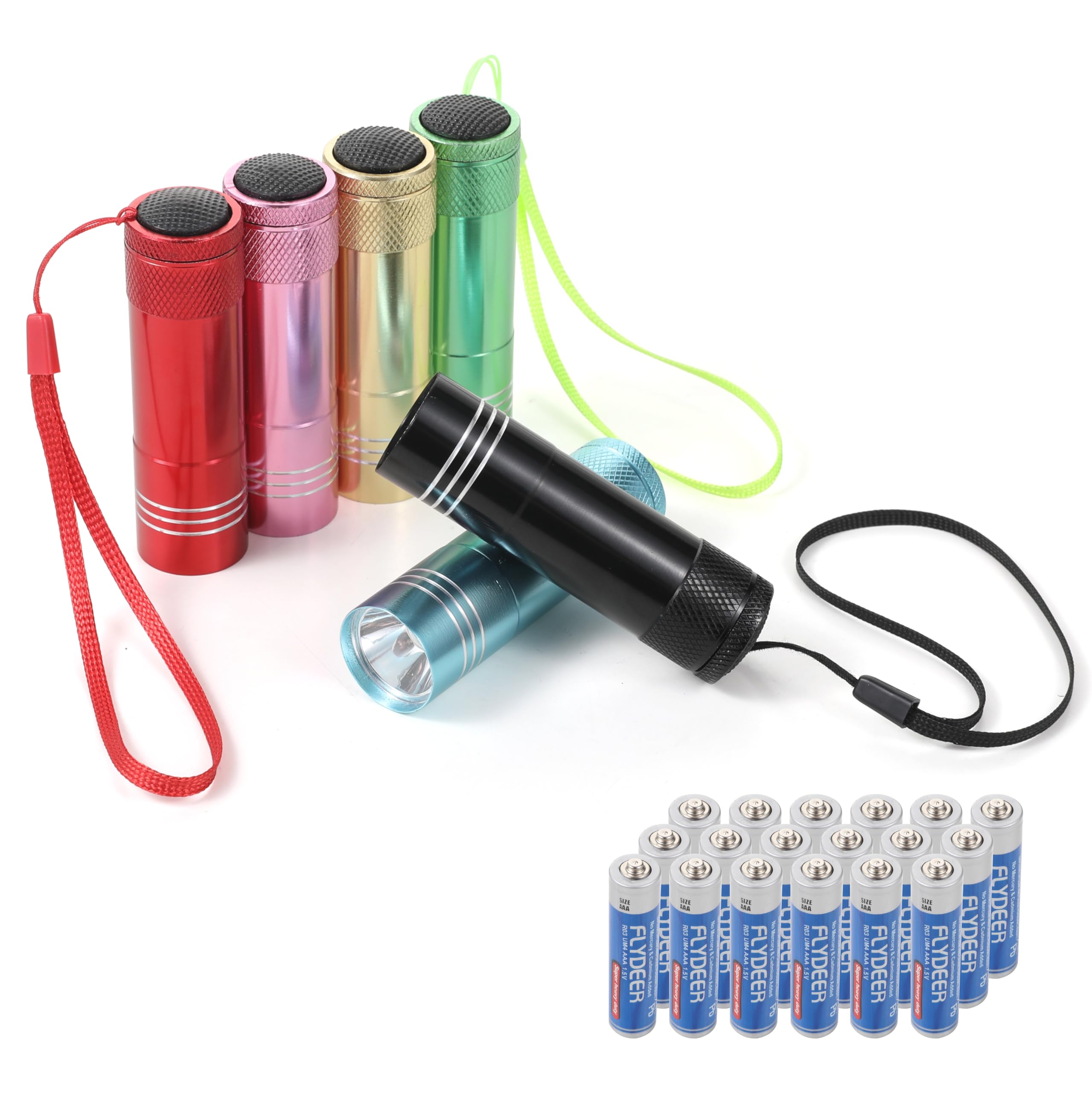 Hilngav 6 Pack Mini Flashlight Set, Aluminum LED Handheld Torches with Lanyard, Assorted Colors, Batteries Included for Party Fa