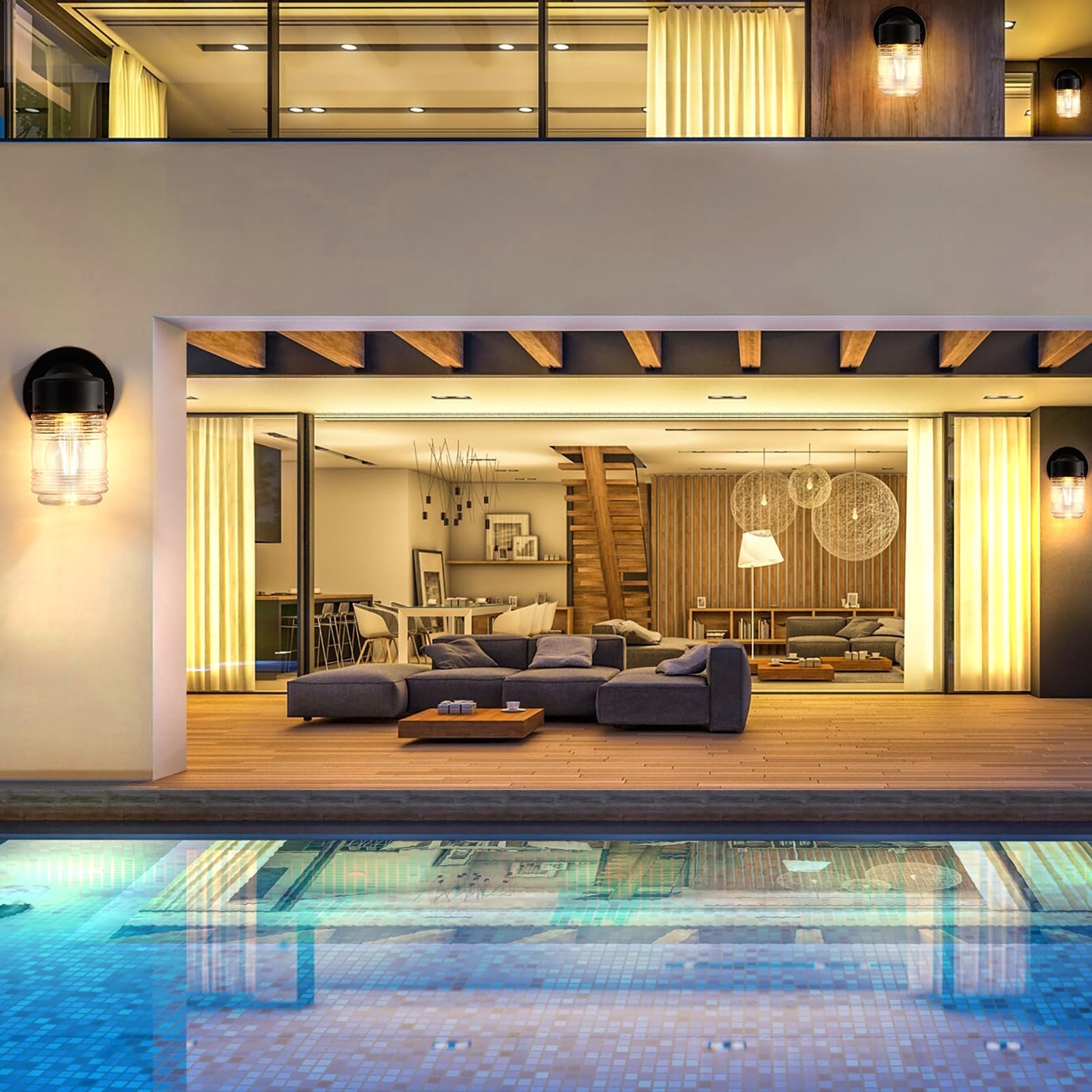 Ejiaxin Outdoor Wall Lanterns, Waterproof Black Sconce Lights With Clear Glass Shade, E26 Socket