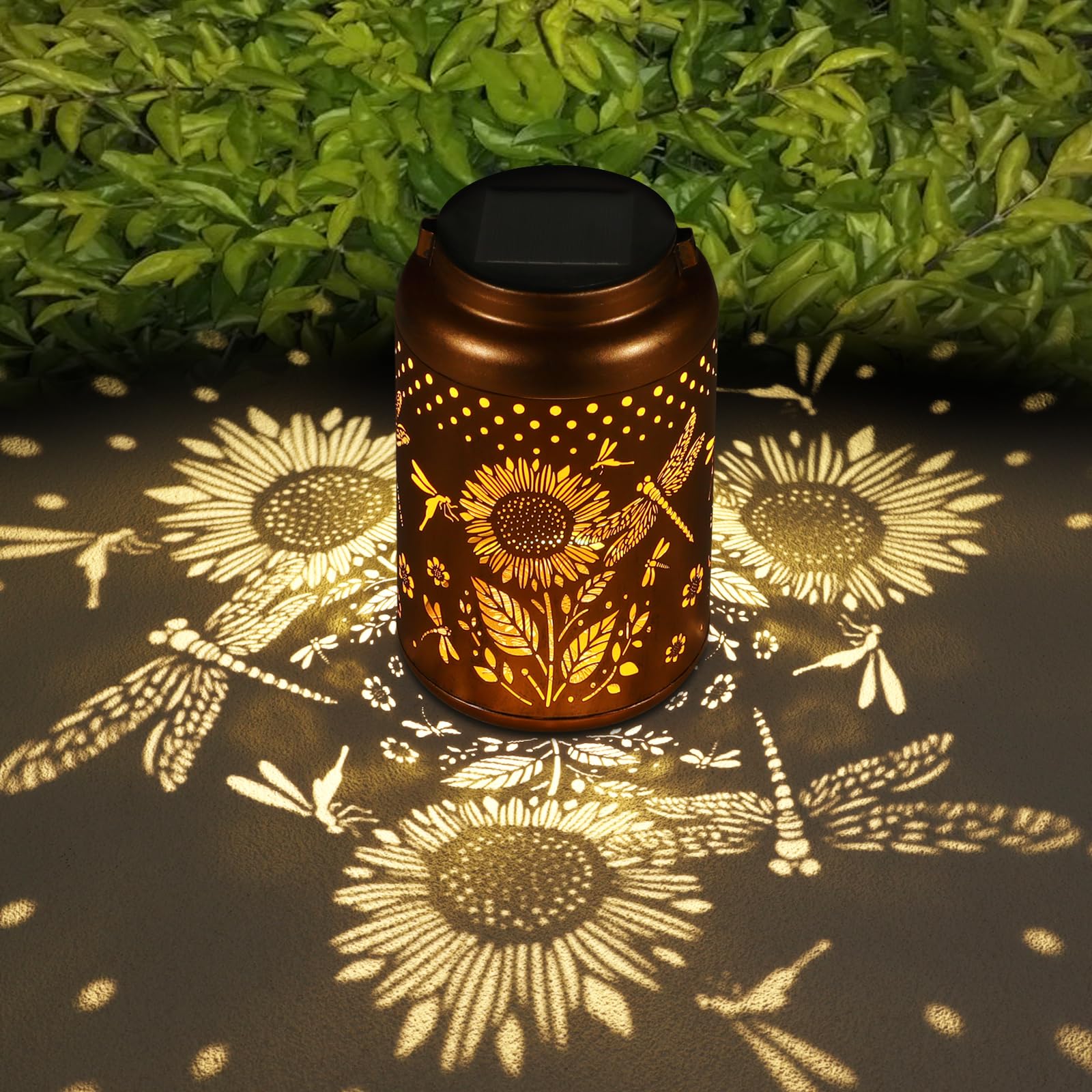 Doogarden Solar Lantern Outdoor Hanging, Metal, Waterproof, Bronze, Model D-DL-108, Garden Decor, Dragonfly Design
