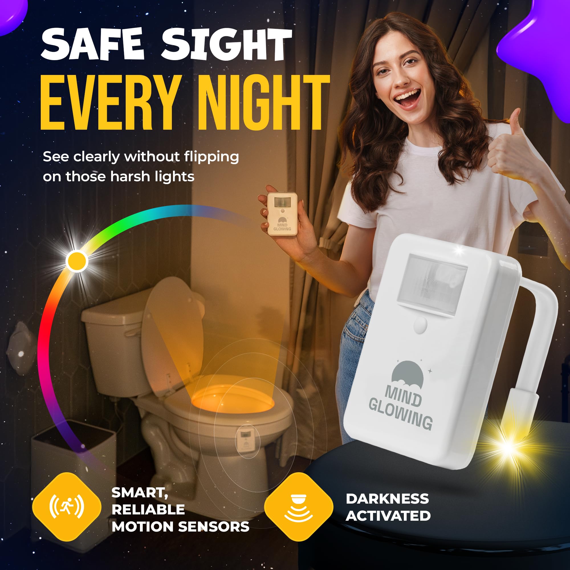 Mind-Glowing Toilet Light With Motion Sensor - Toilet Bowl Night Light With Color Changing Led, Dimmer - Funny Gag Gift For Men,