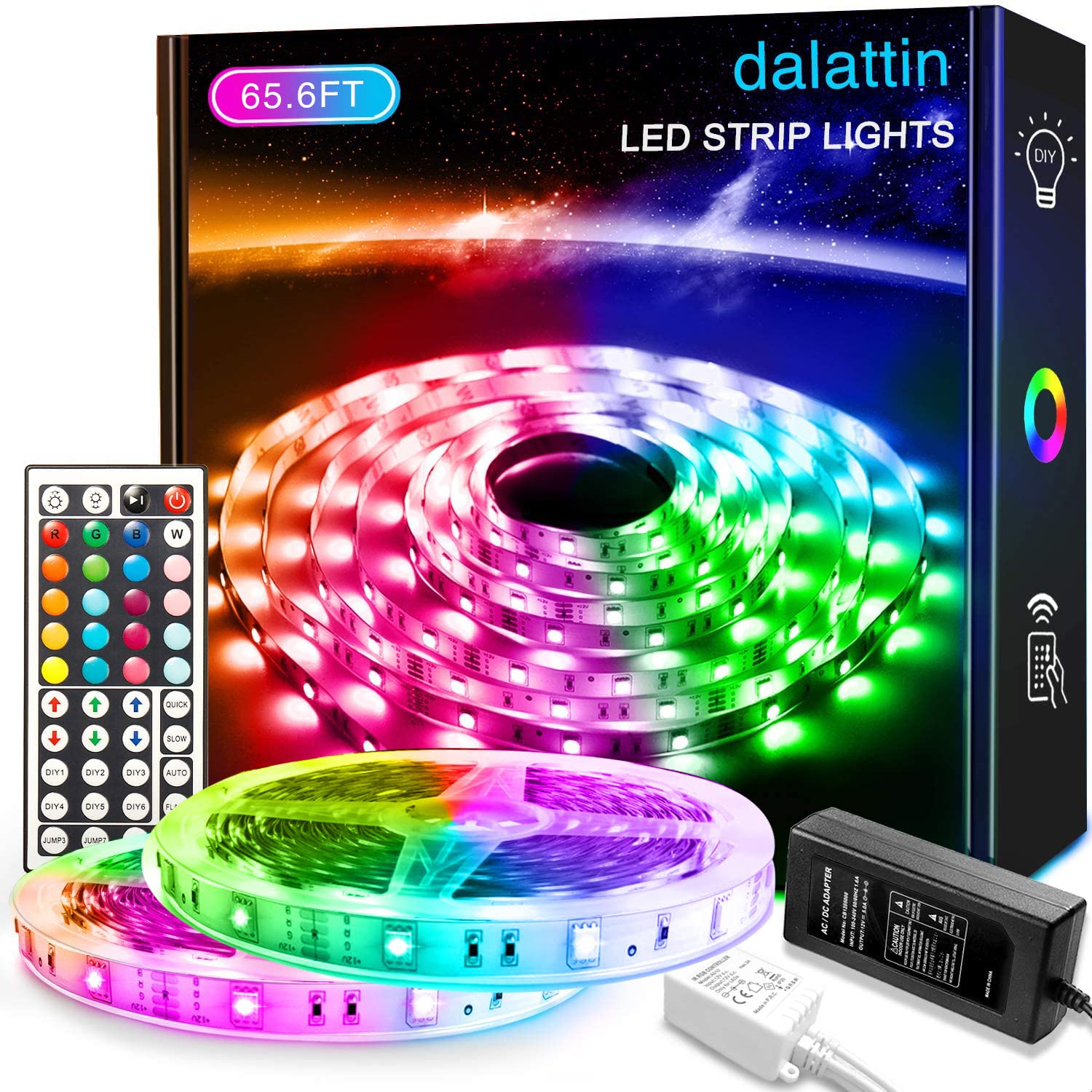 dalattin RGB LED Strip Lights, 65.6ft Color Changing, 44 Keys Remote, Multicolor, Model TB50121044R-RA01